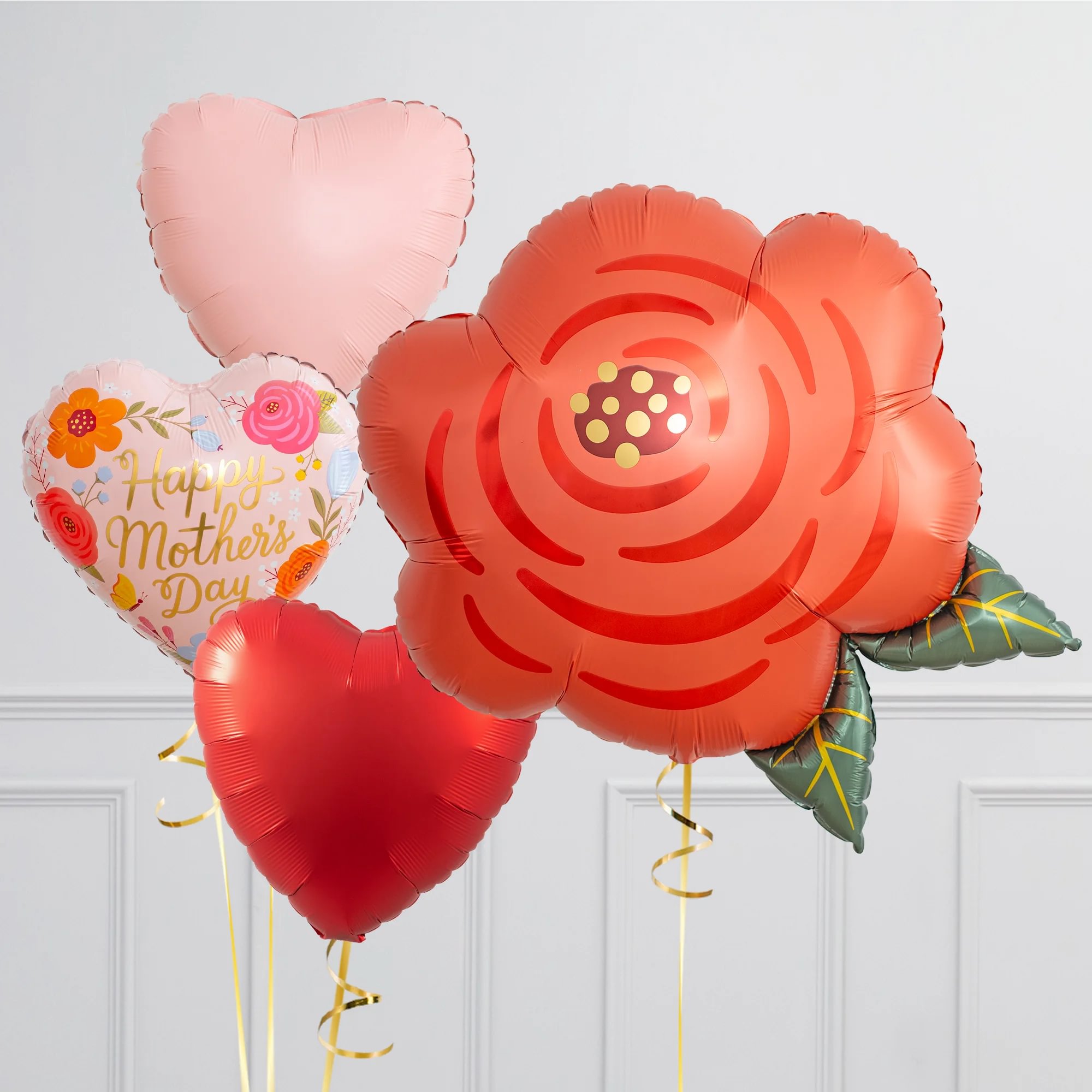 Happy Mother's Day Red Flower Supershape & Foil Balloon Package - Delivered Inflated!