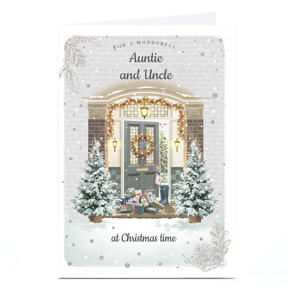 Personalised Christmas Card - Festive Doorway, Auntie & Uncle