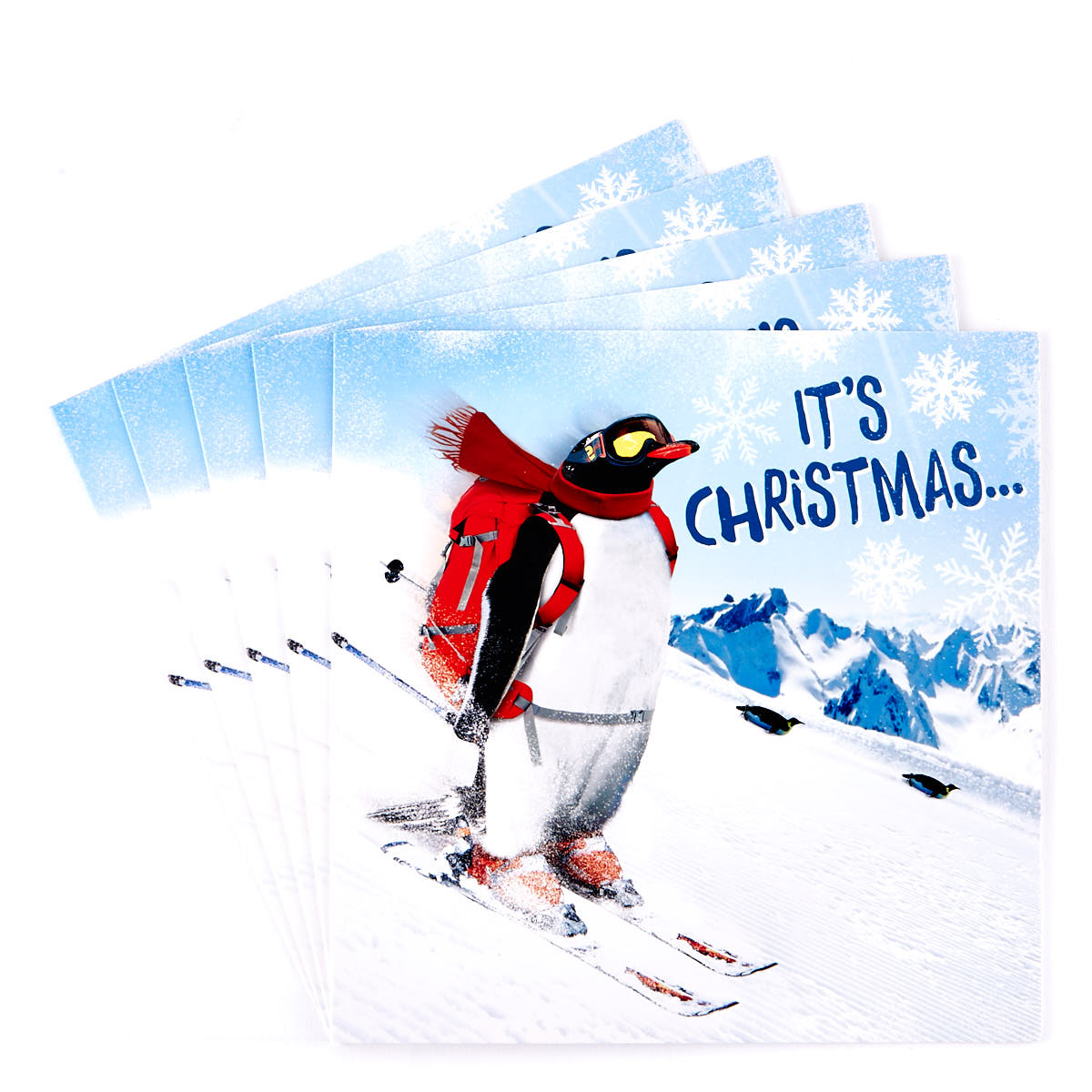 Charity Christmas Cards - Skiing Penguin Pack Of 10