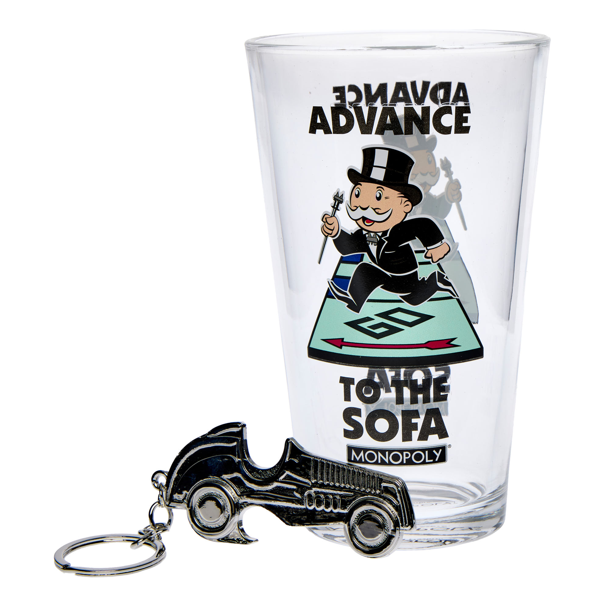 Advance to the Sofa Monopoly Tumbler & Bottle Opener Keyring