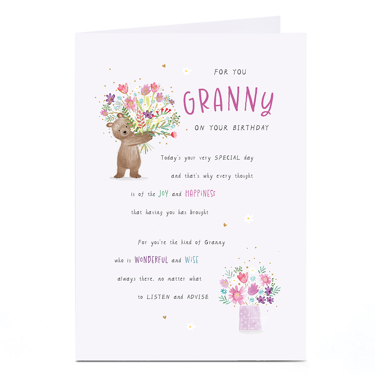 Birthday Card - A Year That's Perfect Bear with Flowers, Granny