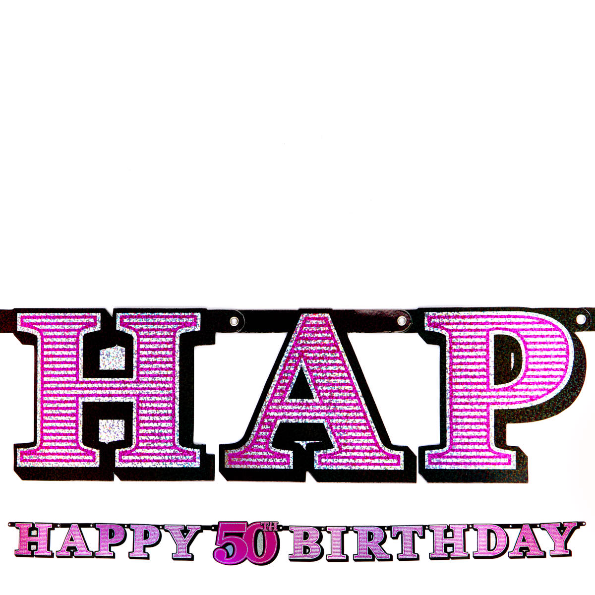 Pink Holographic 50th Birthday Banner