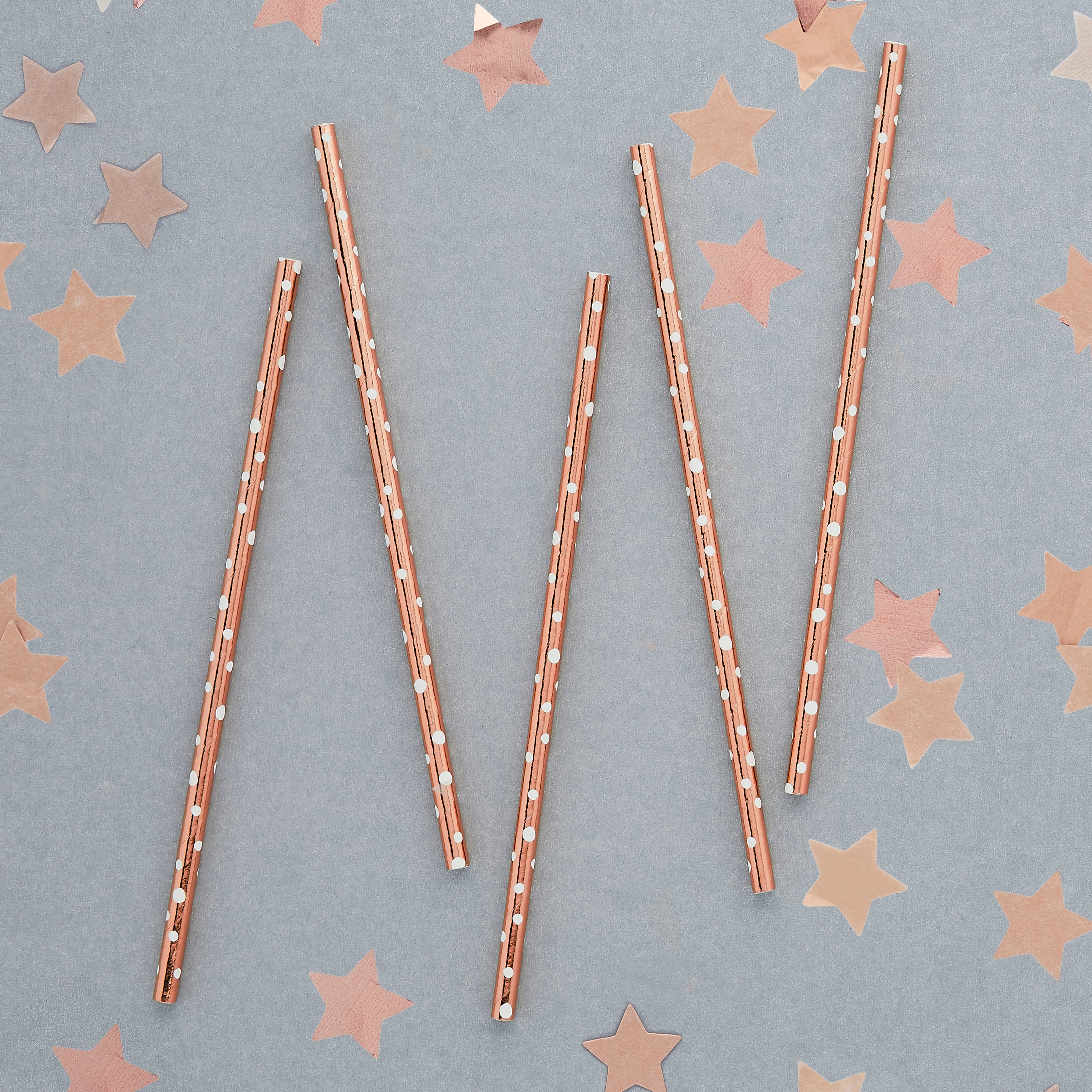 Metallic Rose Gold Spotted Paper Straws - Pack of 20