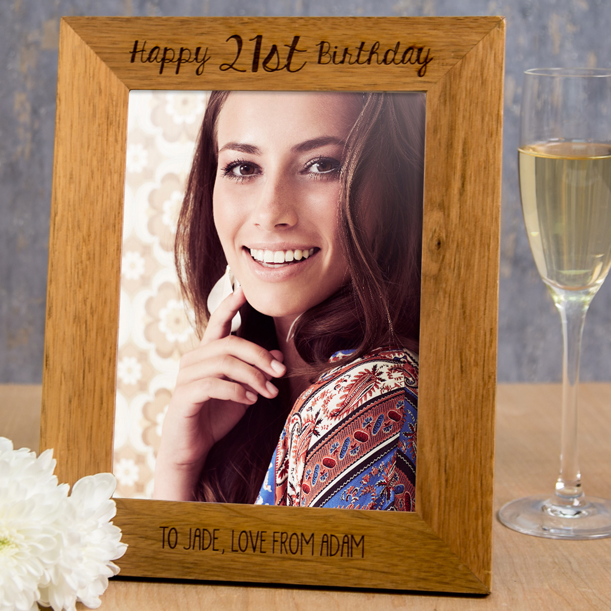 Personalised Engraved Wooden Photo Frame - Happy 21st Birthday