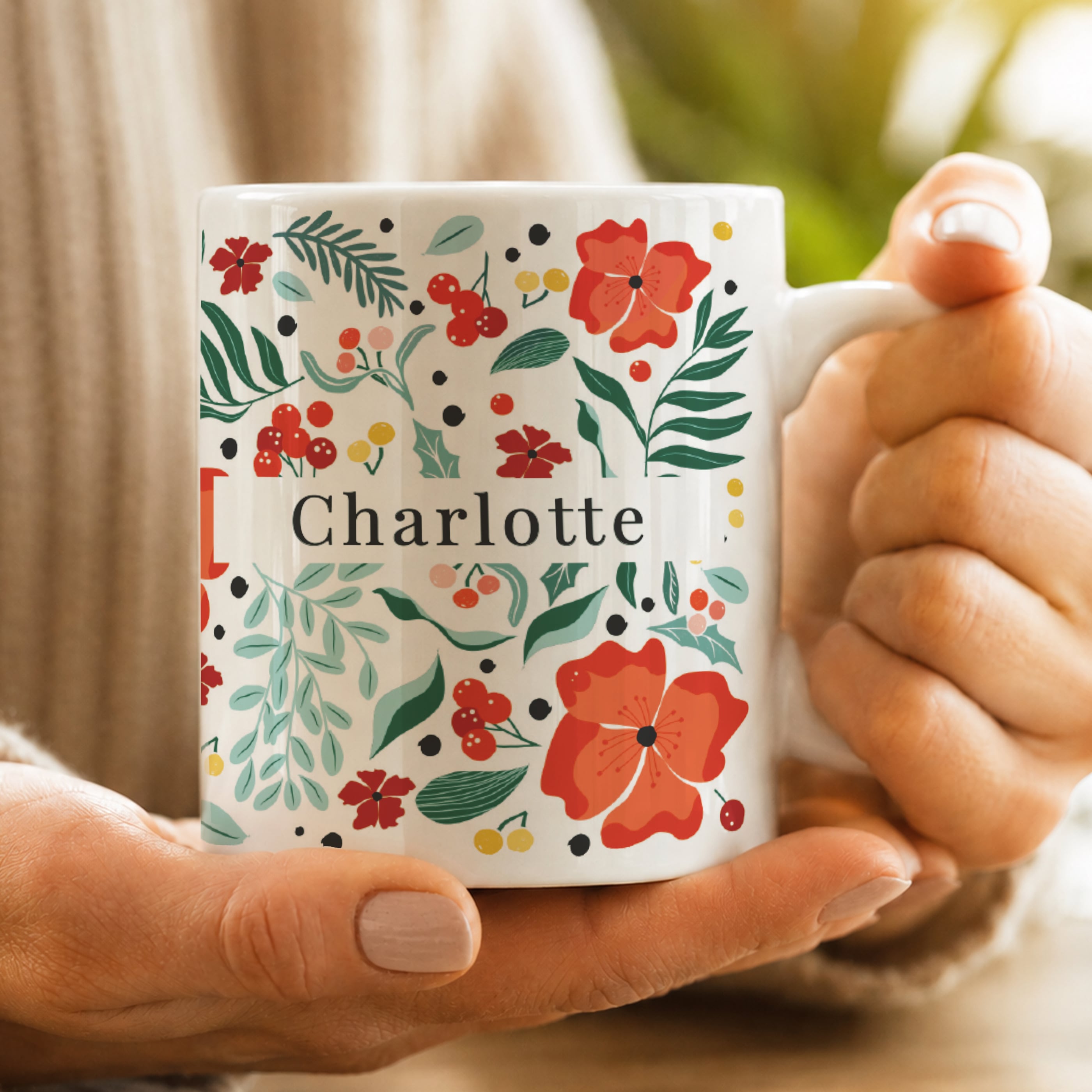 Personalised Poinsettia Pattern Mug