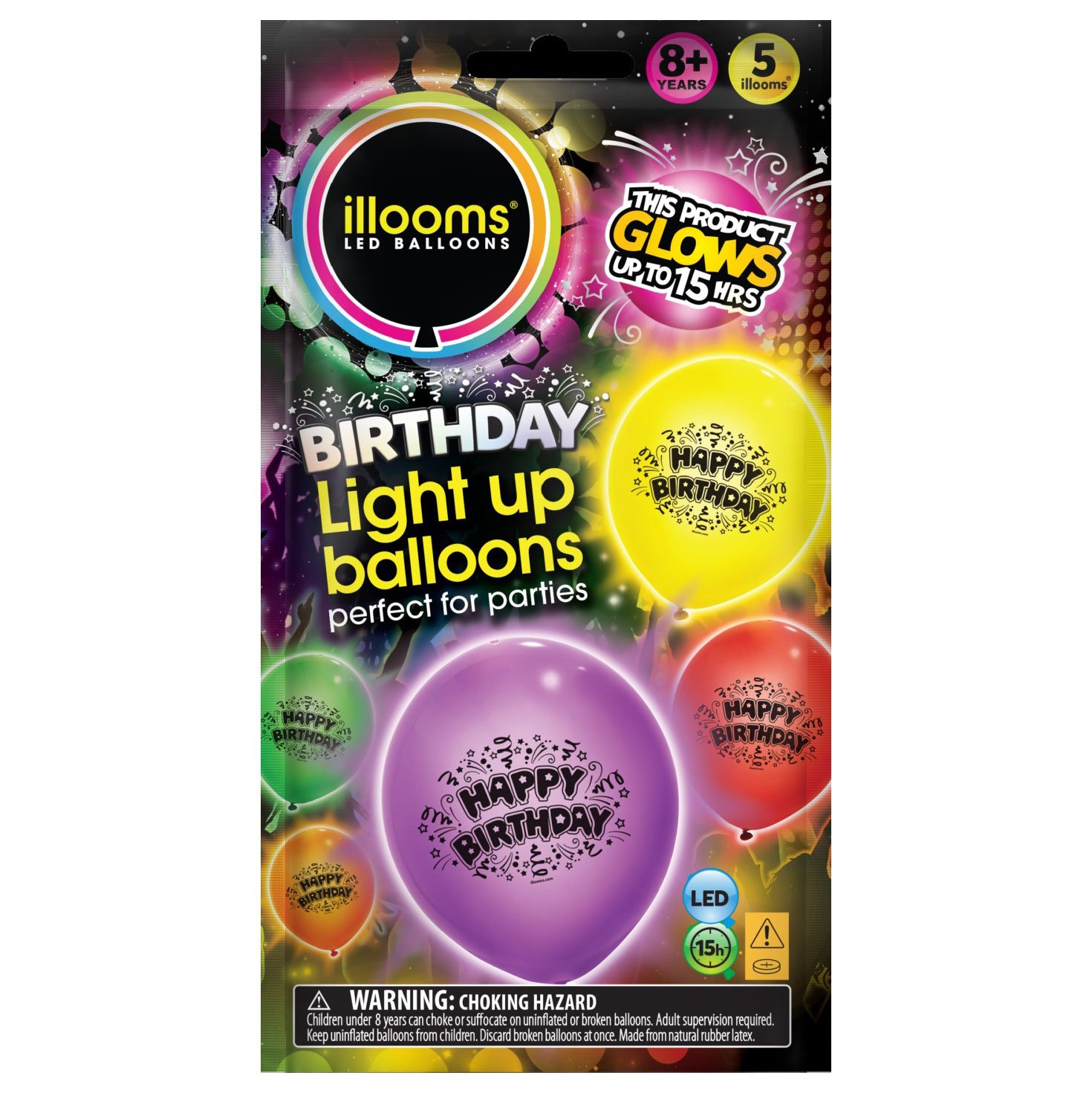 Latex Illooms Happy Birthday Light-Up Balloons - Pack of 5