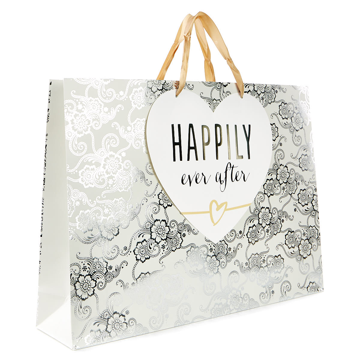 Extra Large Landscape Silver & Ivory Gift Bag - Happily Ever After