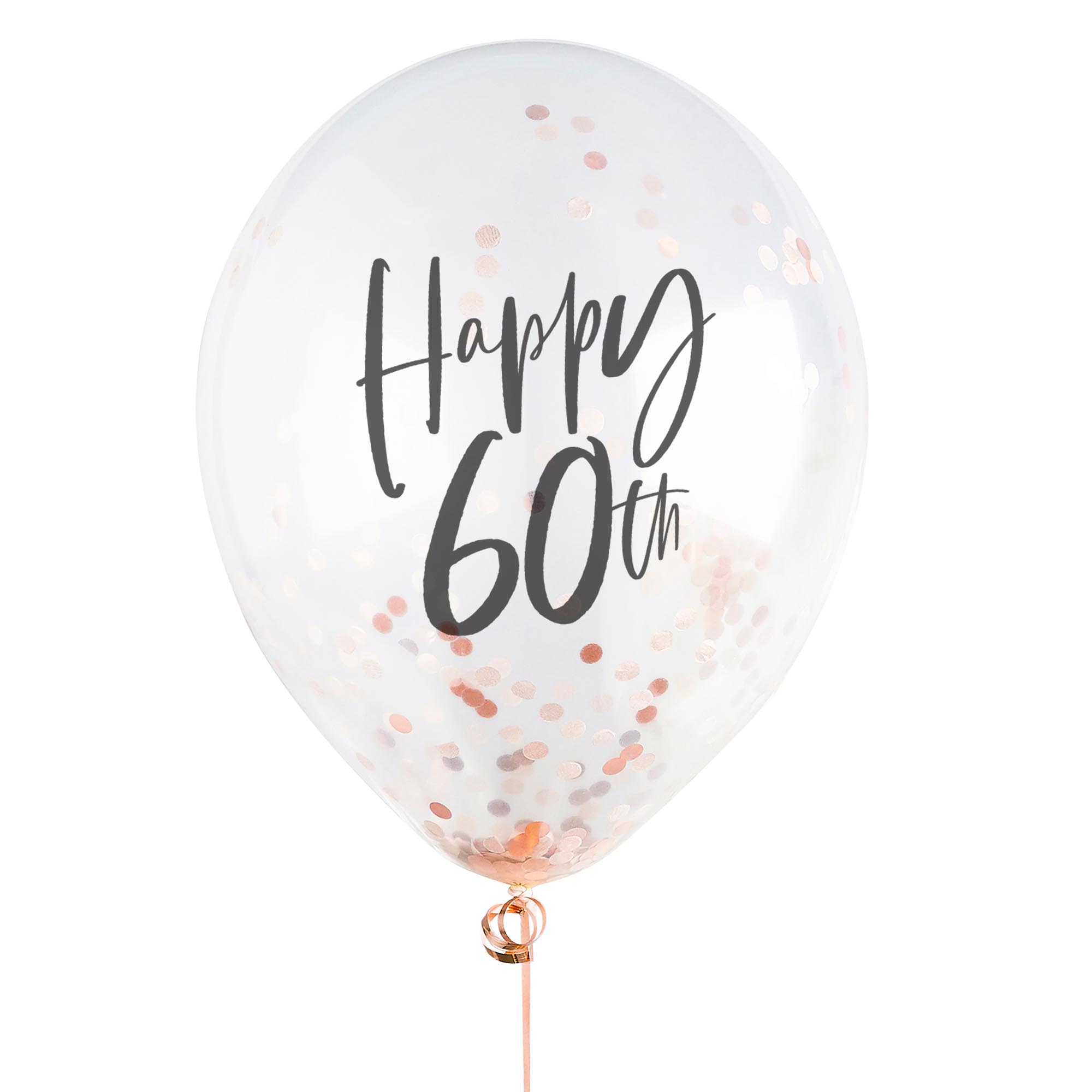 Rose Gold Metallic Happy Birthday Confetti Latex Balloons - Pack of 5 (Any Milestone)
