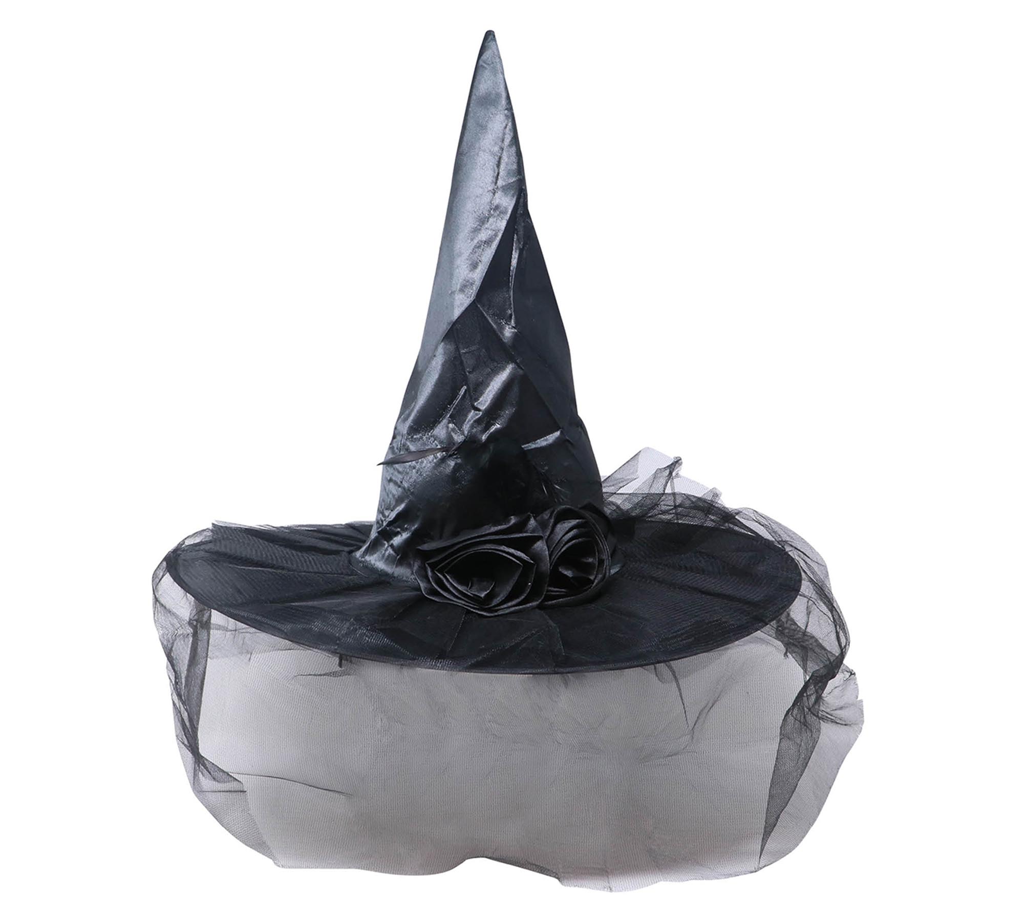 Fancy Dress Black Witch Hat With Flower