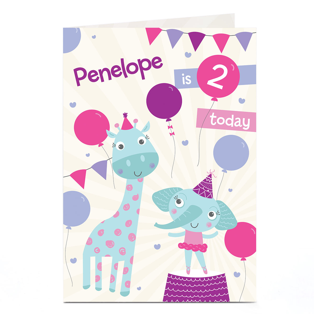 Personalised Birthday Card - Giraffe & Elephant, Any Age