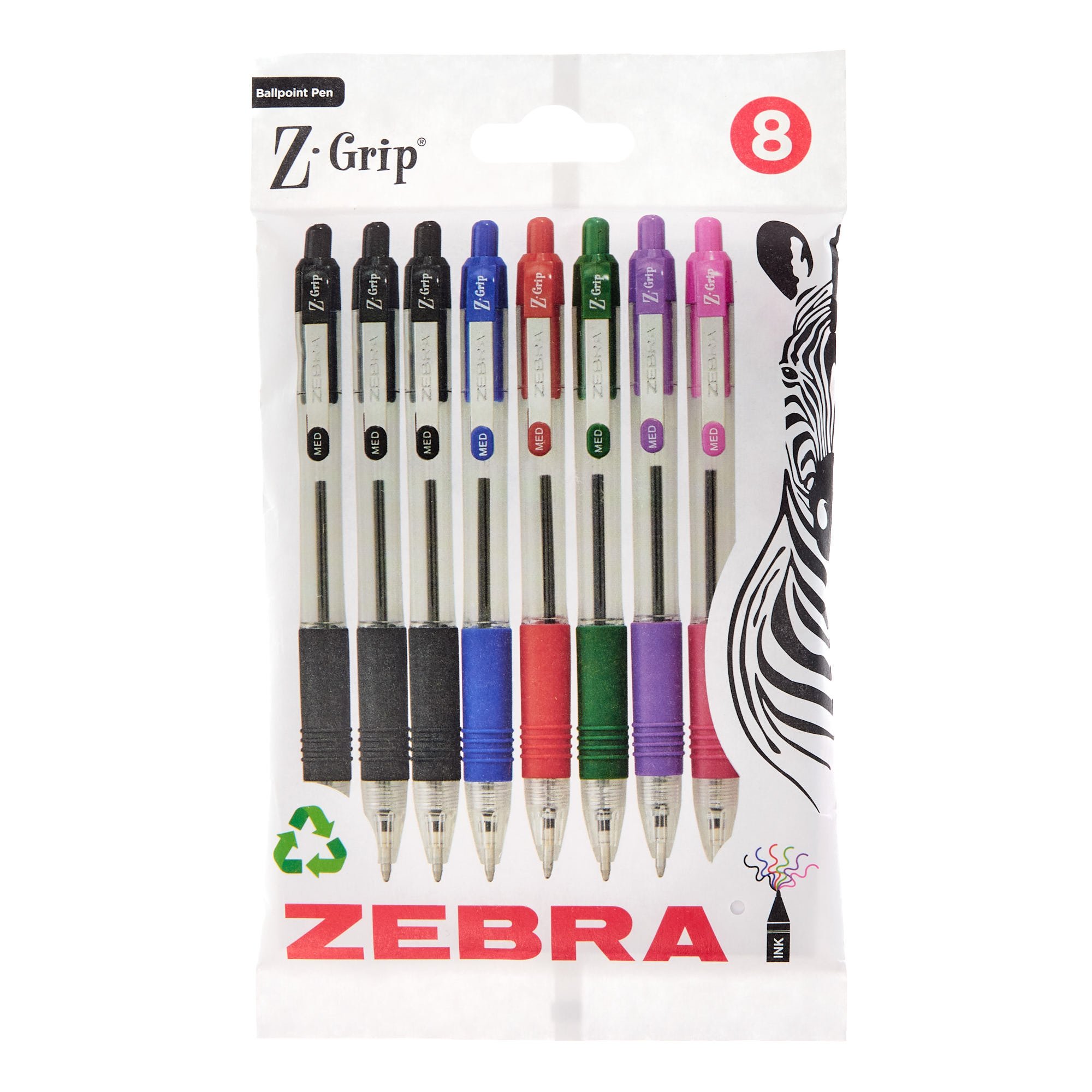 Zebra Z-Grip Multicoloured Ballpoint Pens - Pack of 8