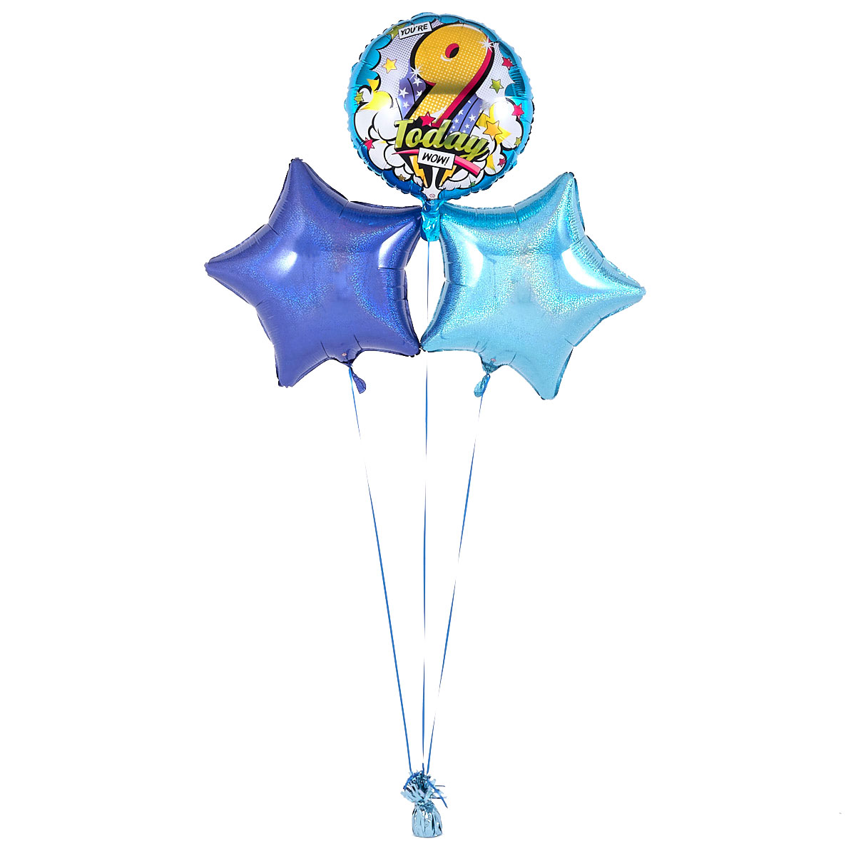 9th Birthday 9 Today  Blue Balloon Bouquet - DELIVERED INFLATED!