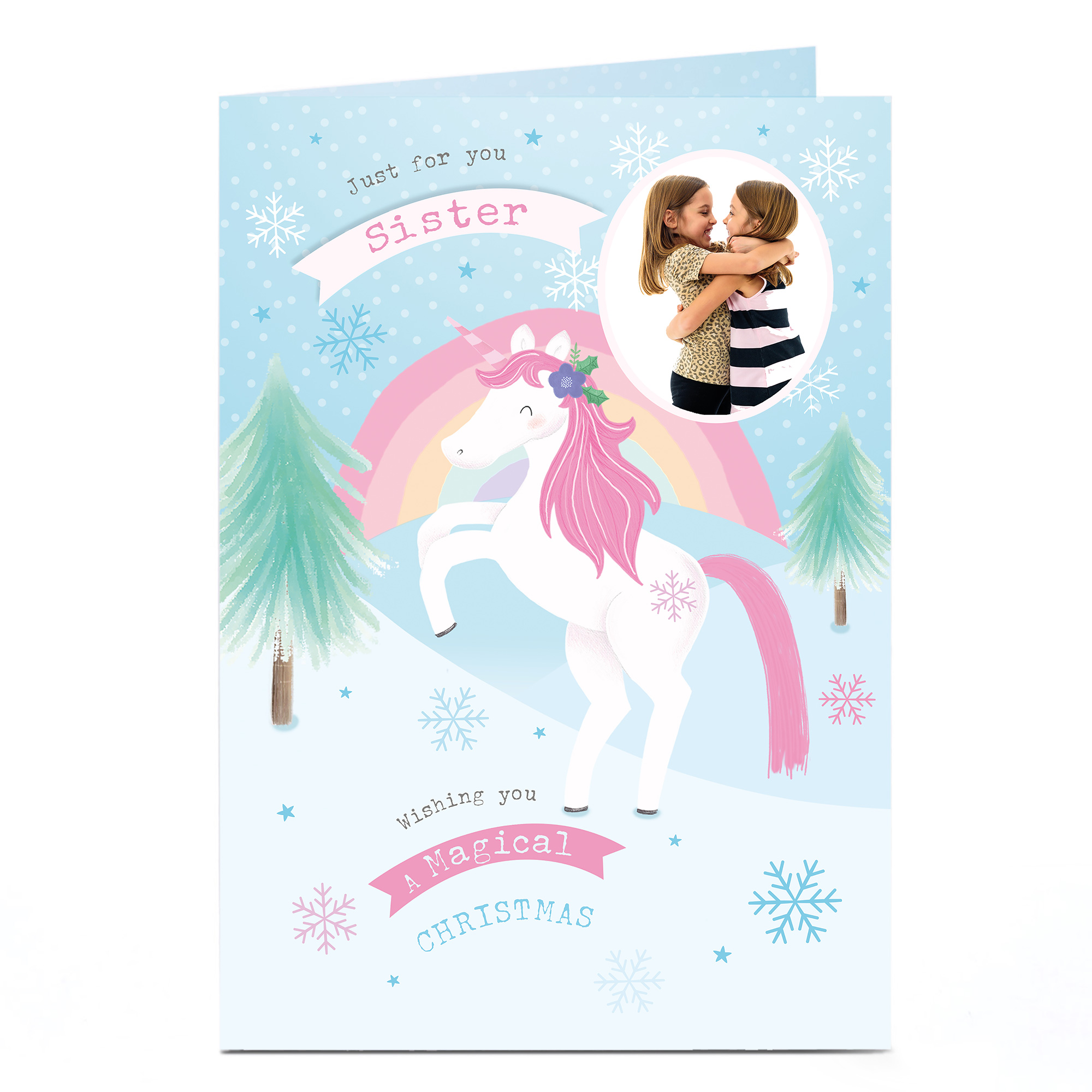 Personalised Photo Christmas Card - Unicorn Magic Sister