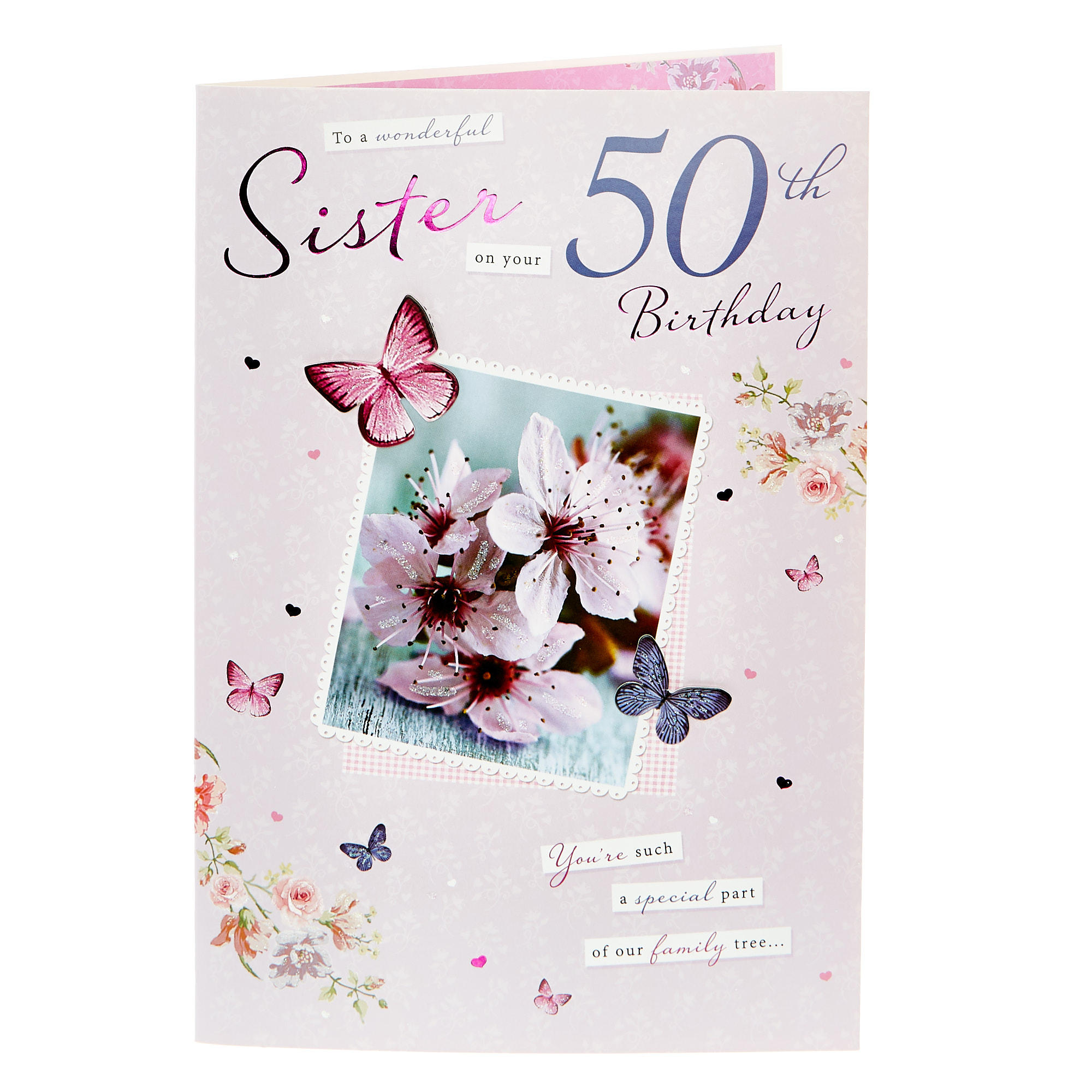 50th Birthday Card - Wonderful Sister, Butterflies