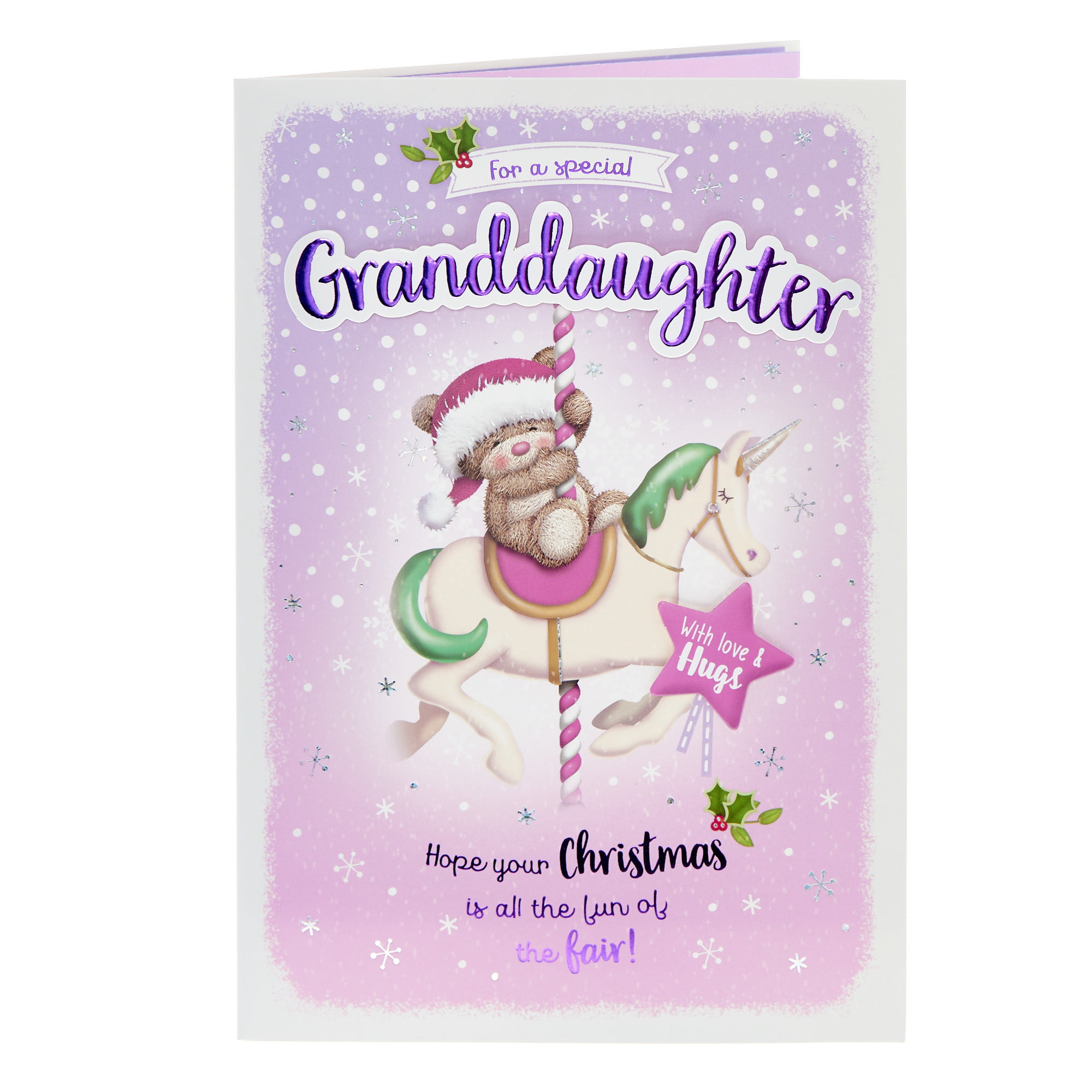 Granddaughter Hugs Carousel Christmas Card