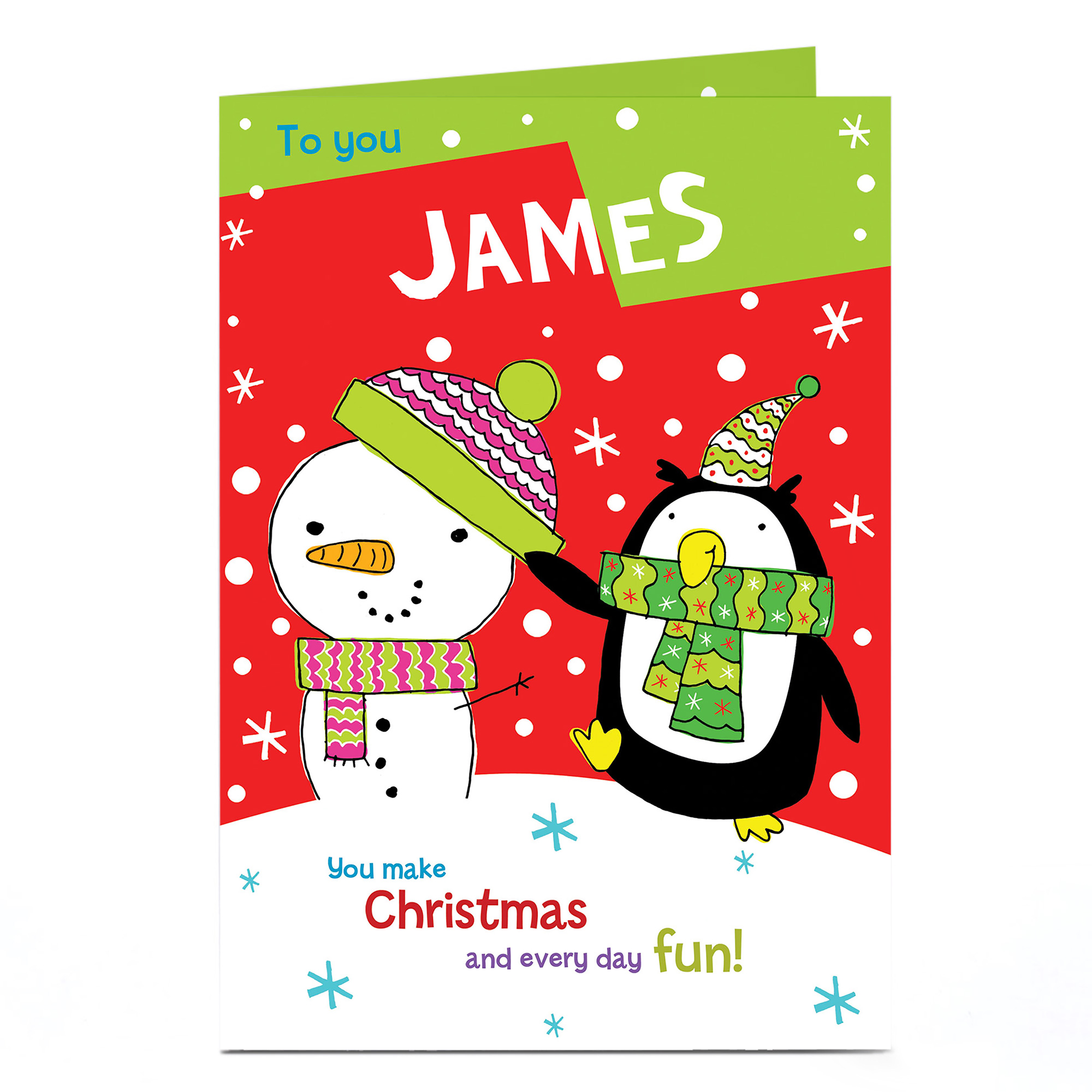 Personalised Christmas Card - Penguin & Snowman