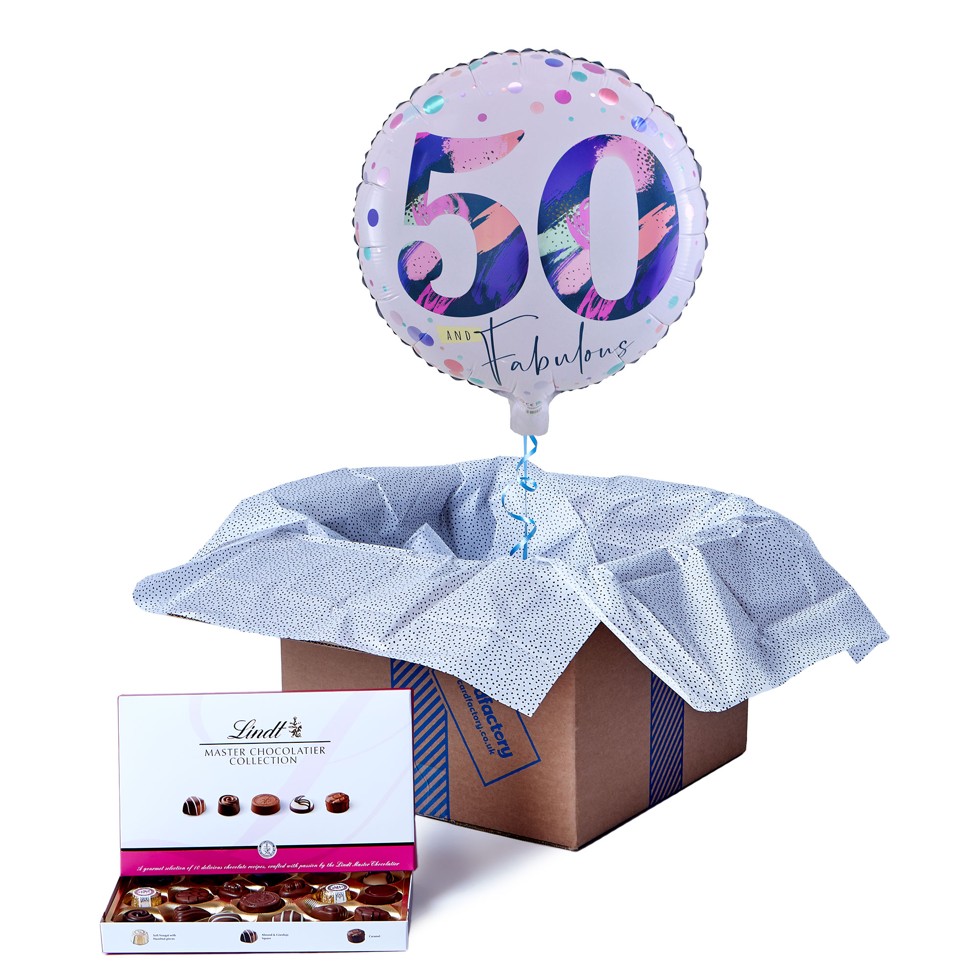 Fabulous 50th Birthday Balloon & Lindt Chocolates - FREE GIFT CARD!