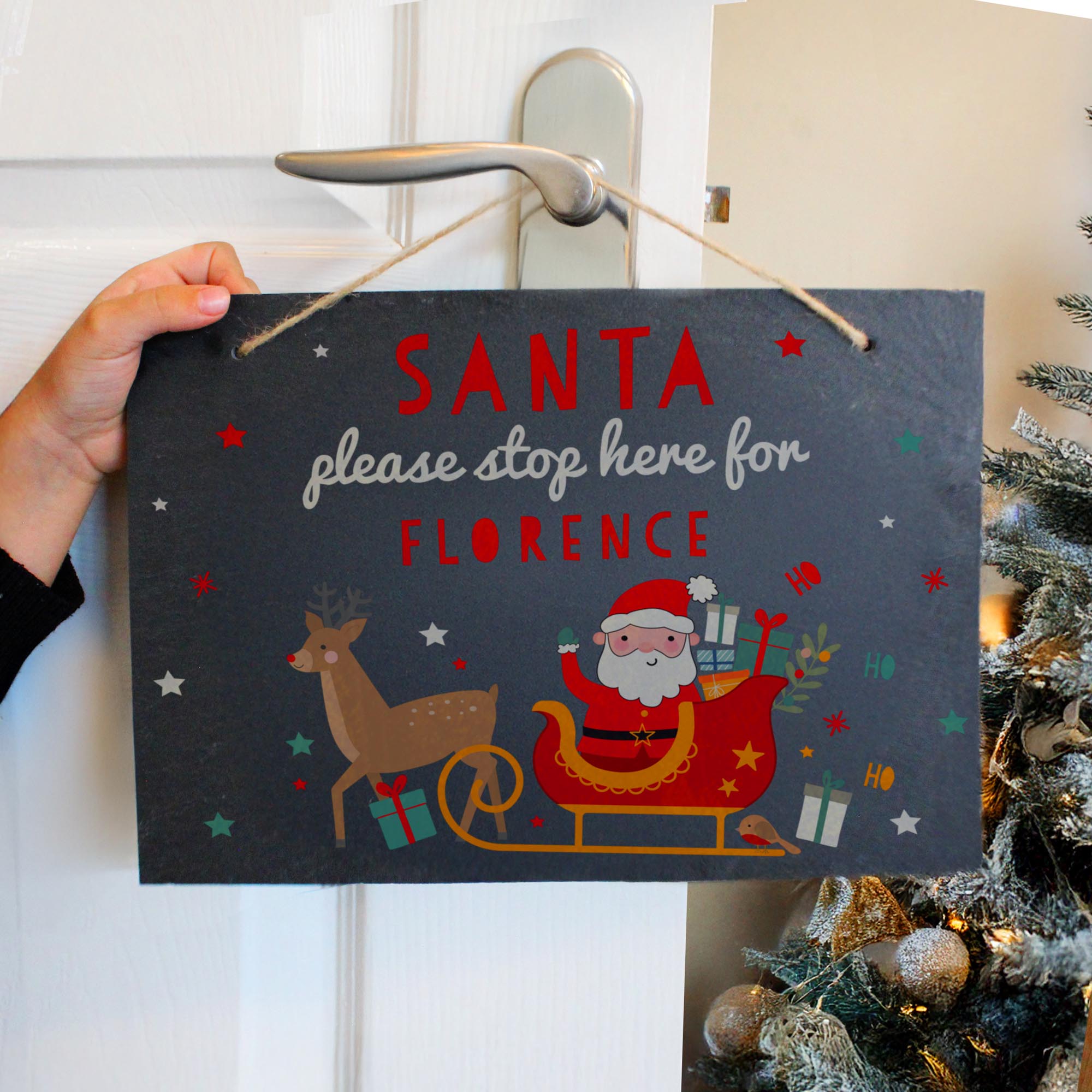 Personalised Santa Stop Here Slate Sign,  Personalised Santa Stop Here Slate Sign