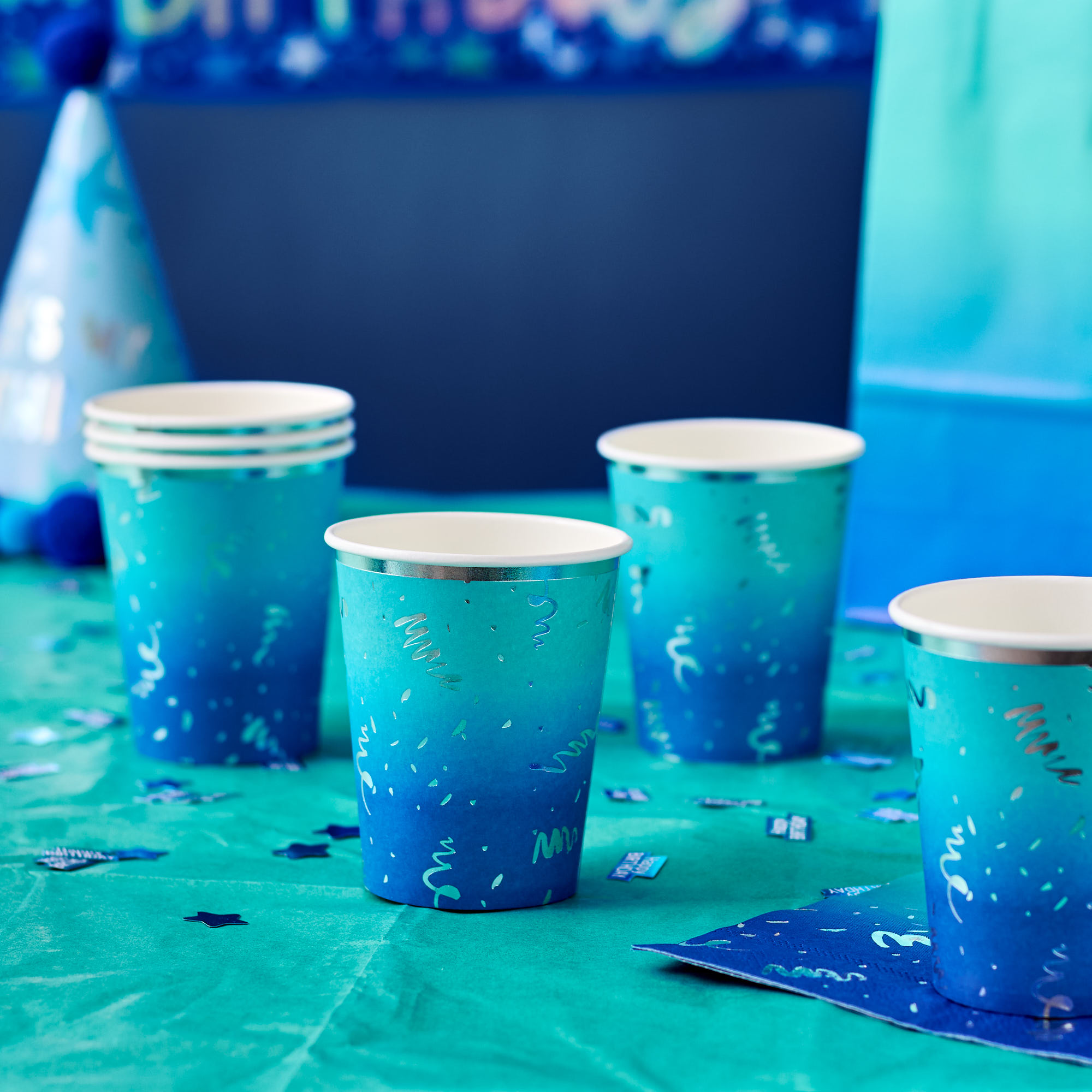 Blue Ombre Paper Cups - Pack of 10