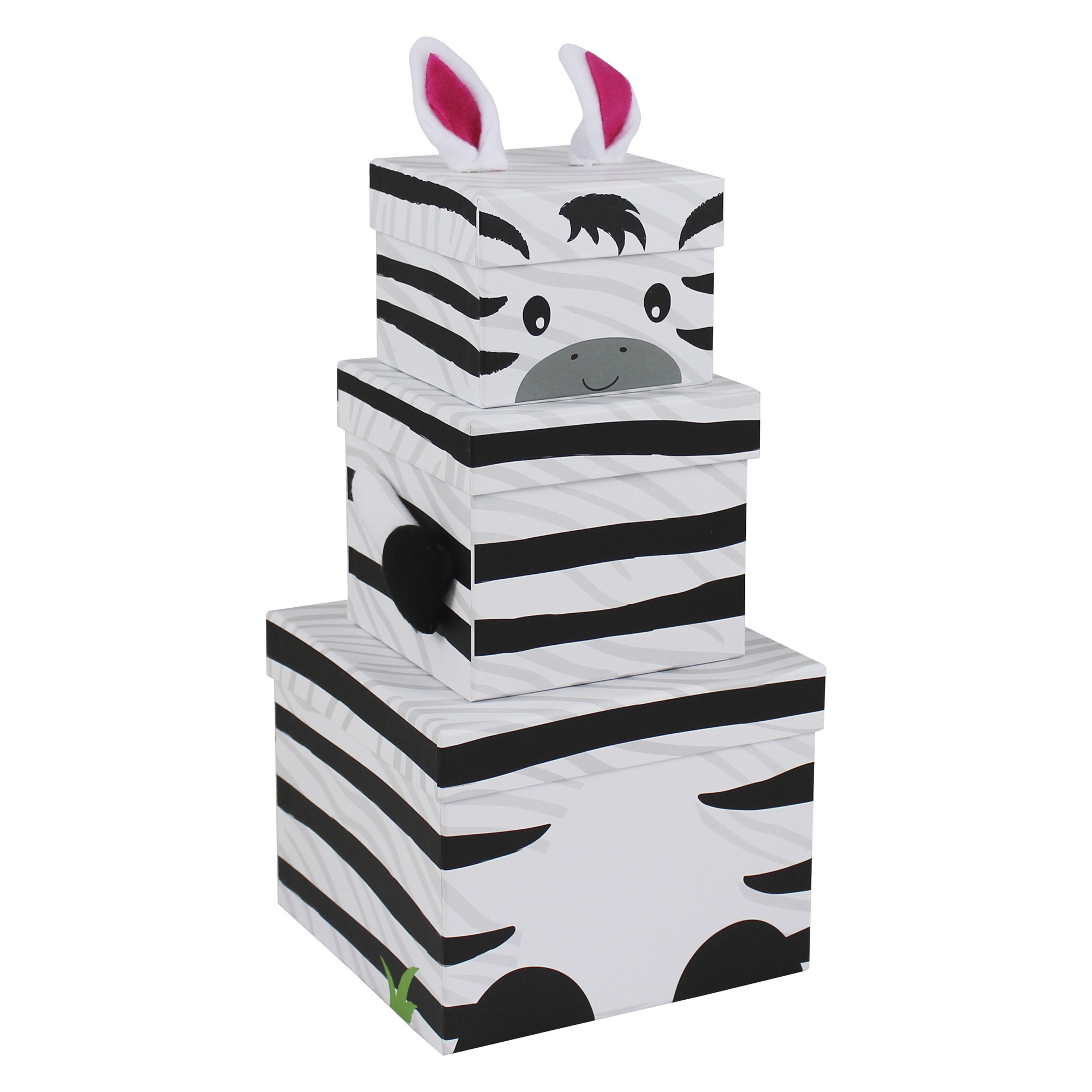Stackable Plush Zebra Gift Boxes - Pack Of 3