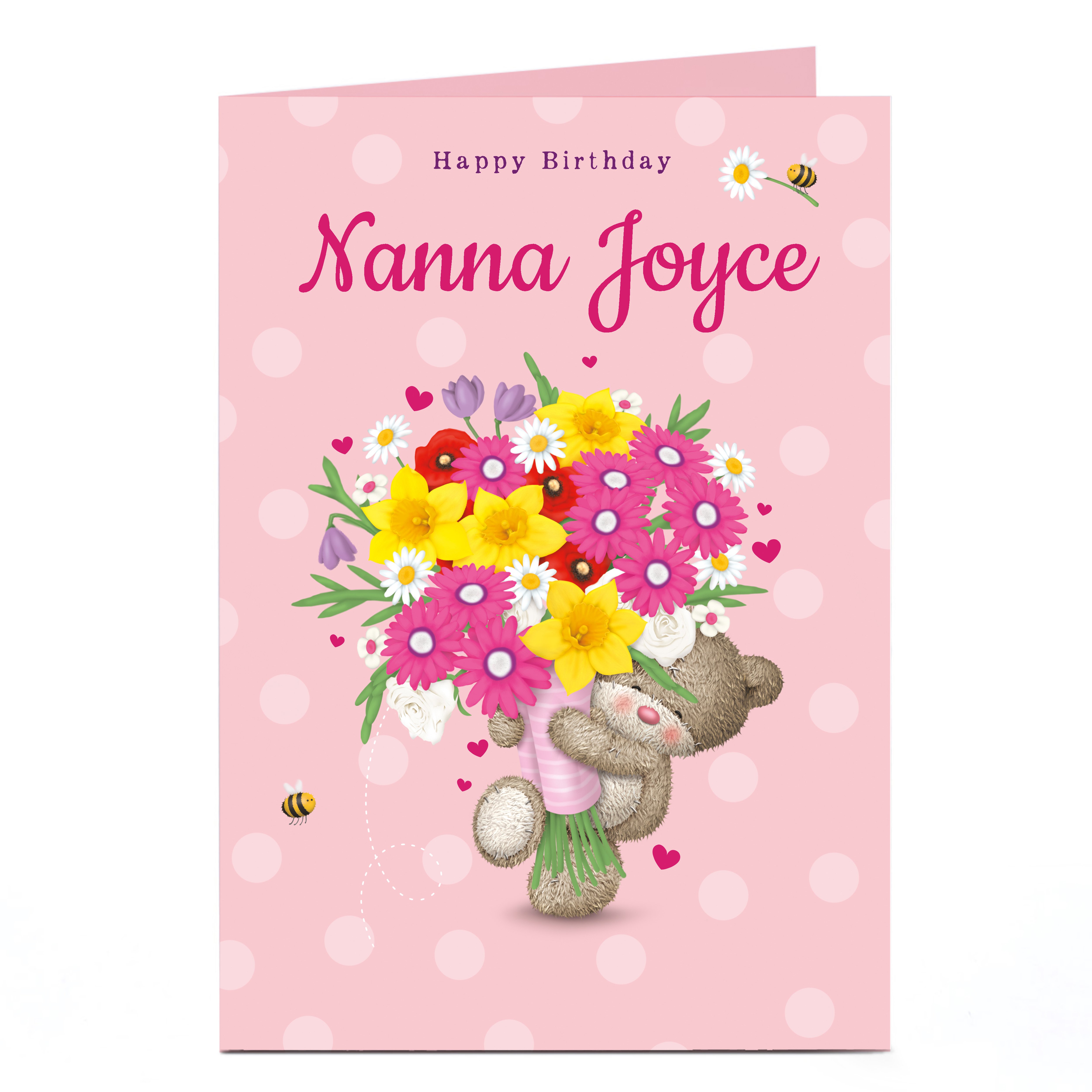 Personalised Hugs Bear Birthday Card - Bunch Of Flowers