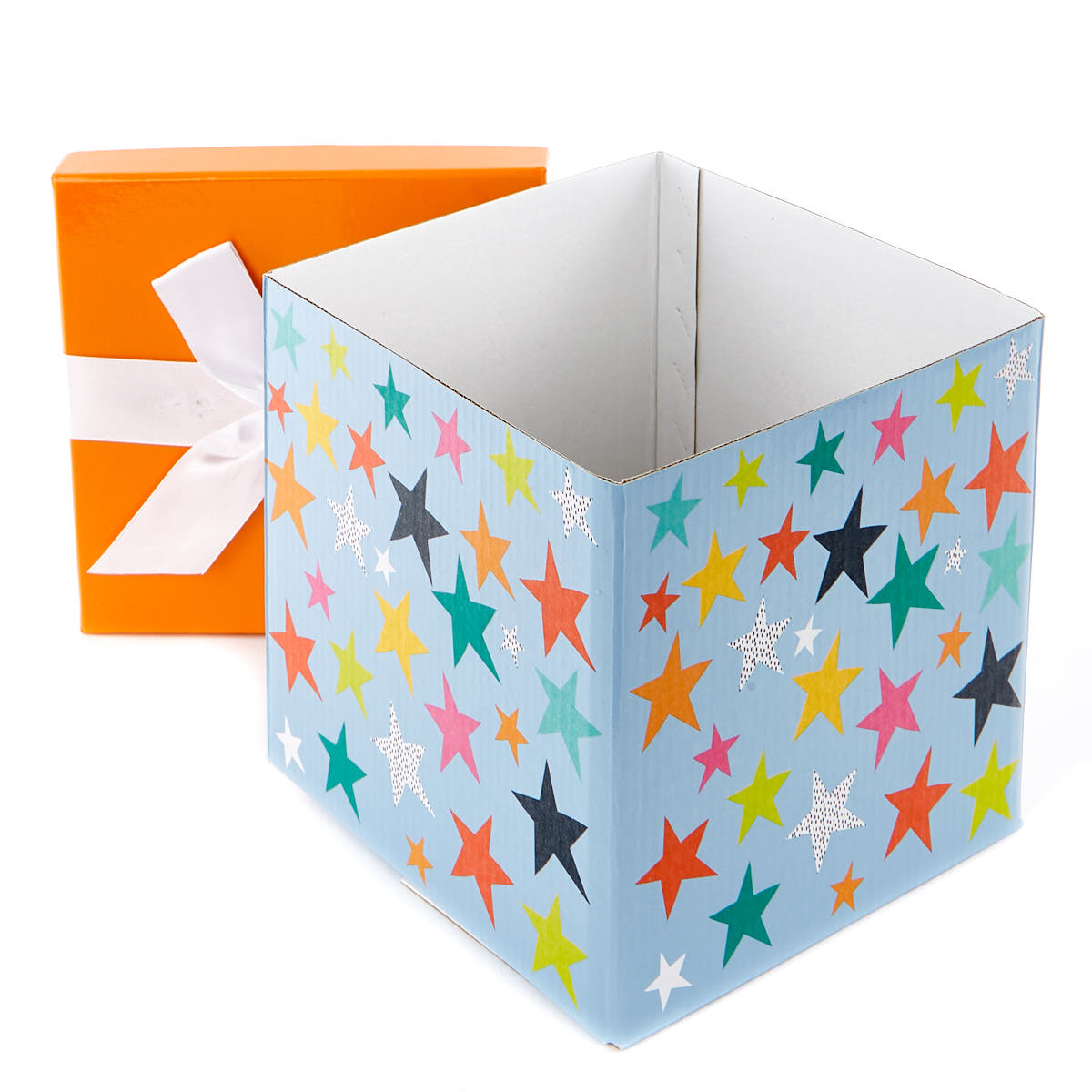 Medium Flat-Pack Gift Box - Orange & Blue Stars