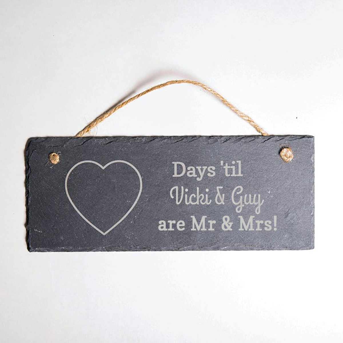 Personalised Engraved Hanging Slate Sign - Heart Wedding Countdown