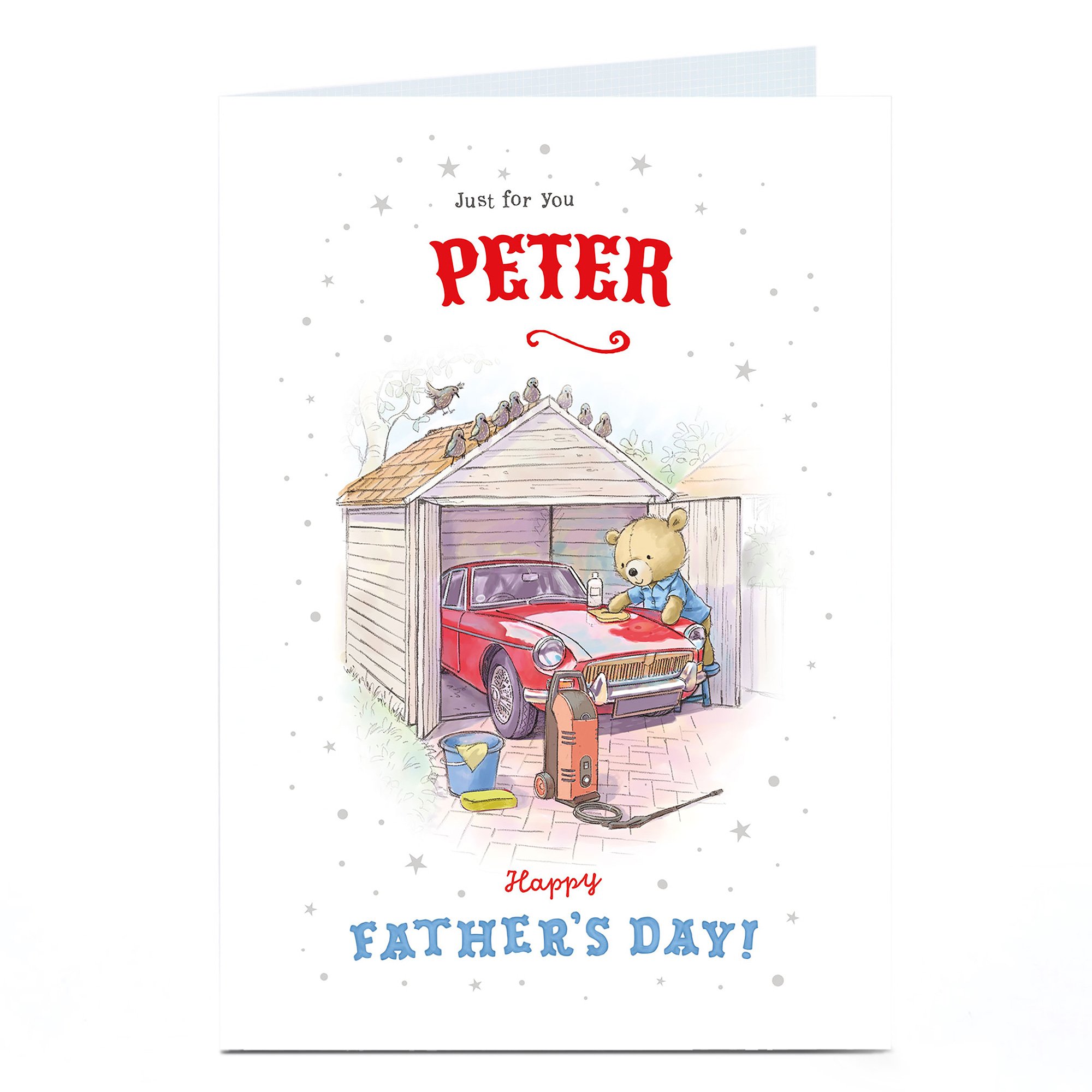 Personalised Father's Day Card - Bear Washing Car