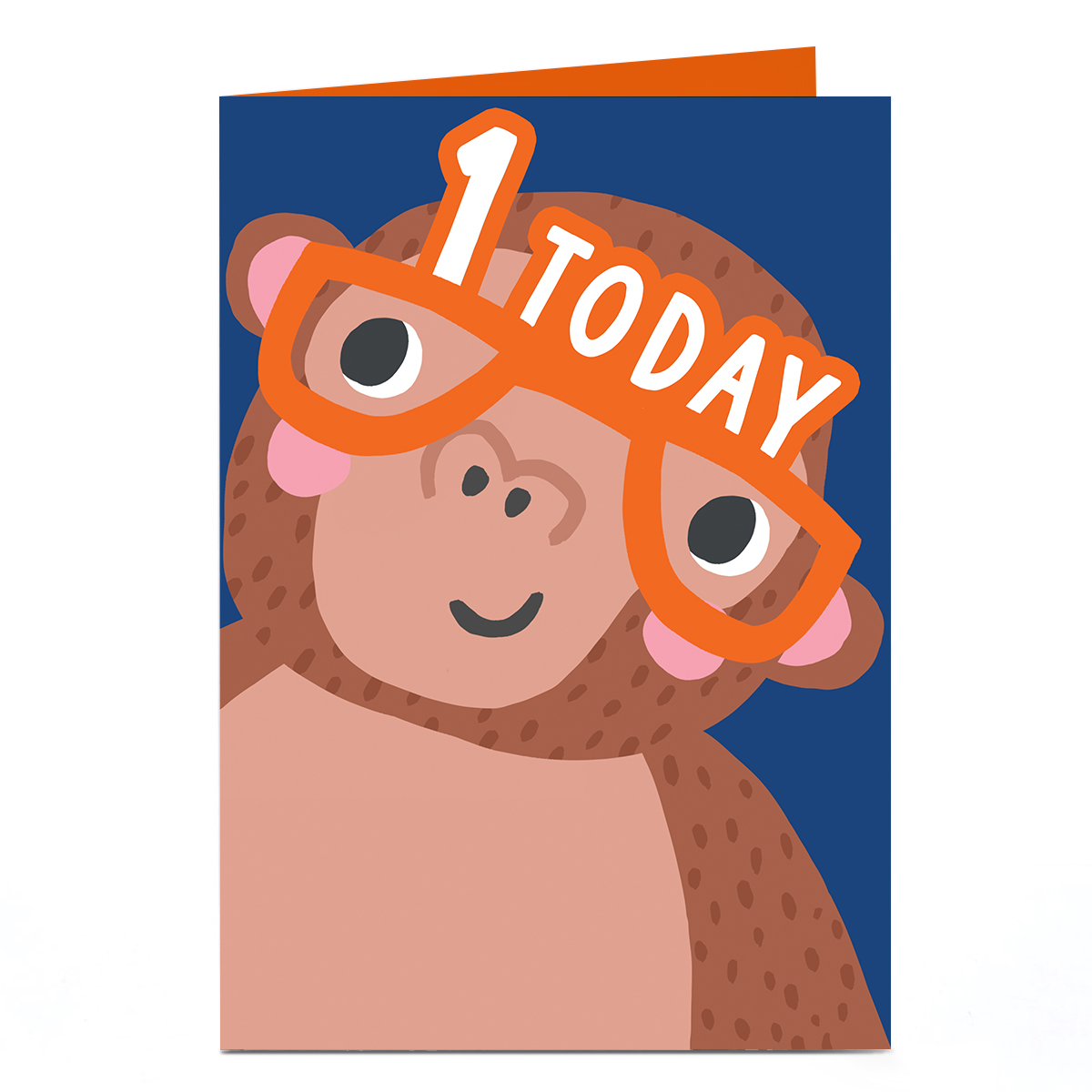 1st Birthday Card - Orange Glasses Monkey