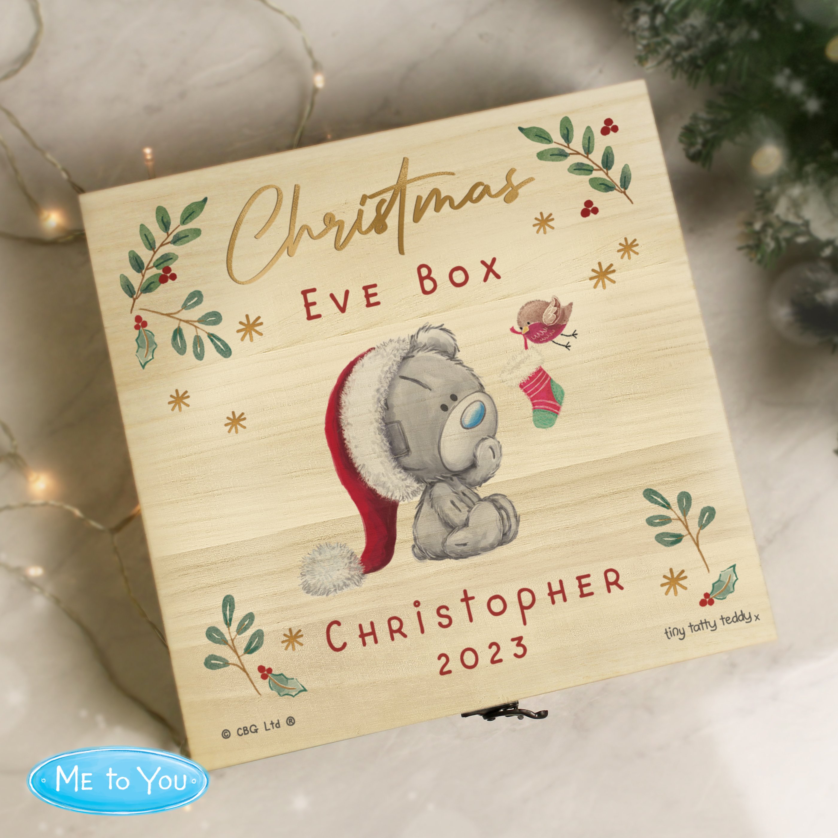 Personalised Tiny Tatty Teddy Large Wooden Christmas Eve Box