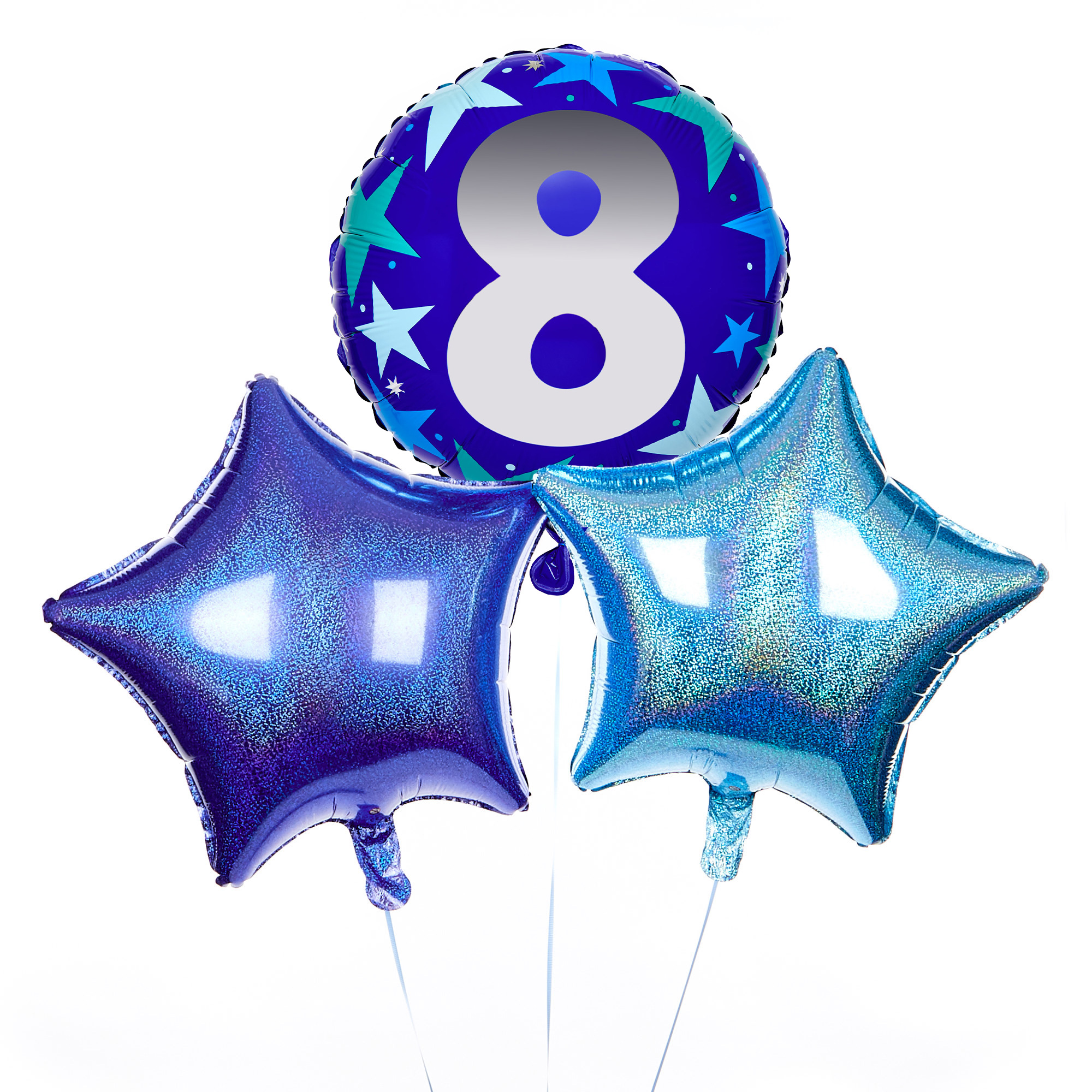Blue 8th Birthday Balloon Bouquet - Delivered Inflated!