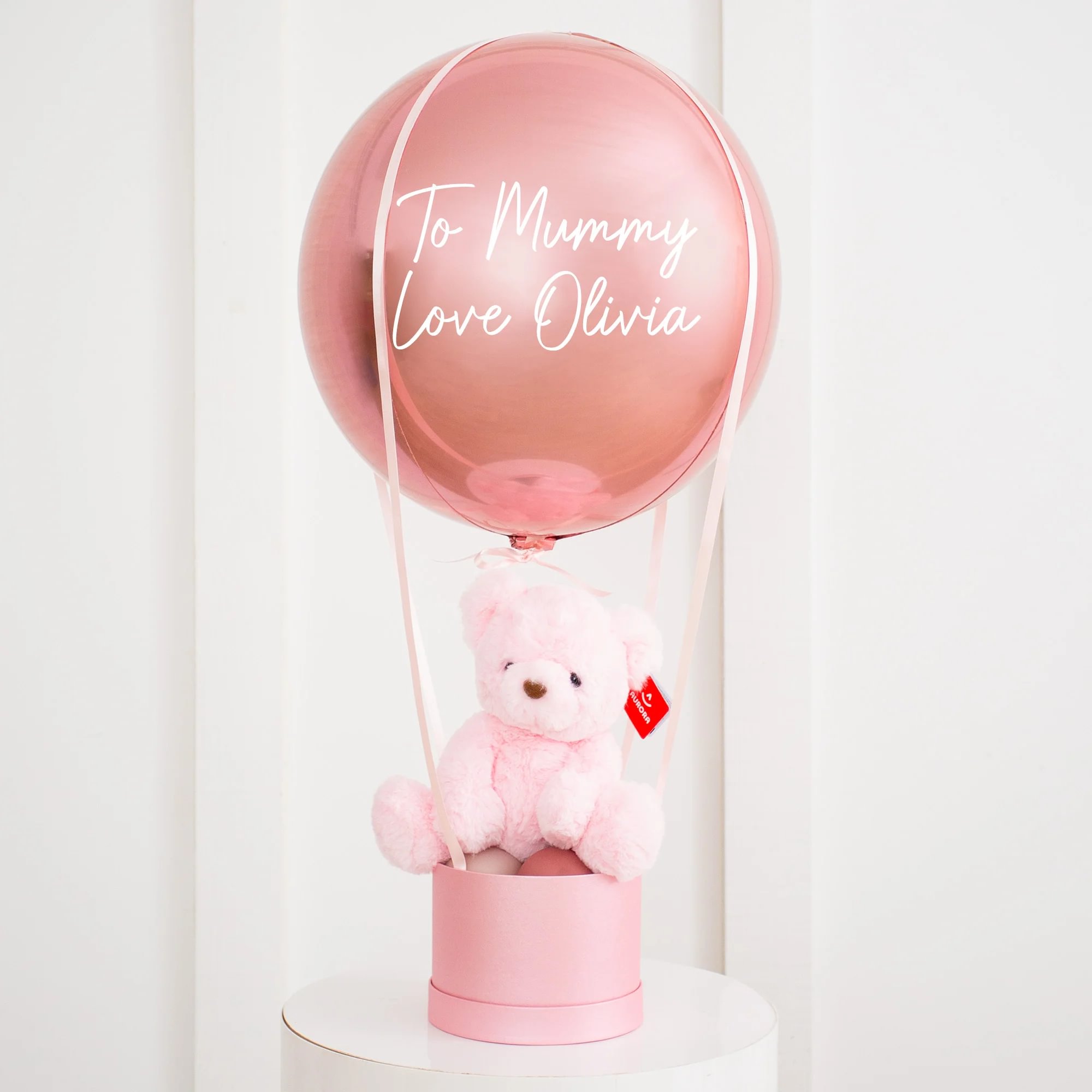 Personalised Mother's Day Hot Air Balloon Orb with Teddy - Delivered Inflated!