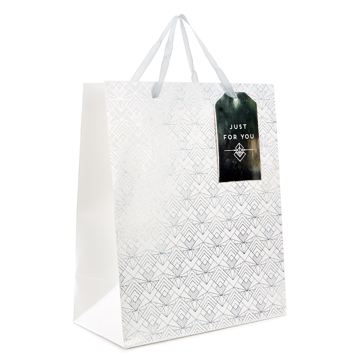 Large Portrait Gift Bag - White & Silver Damask