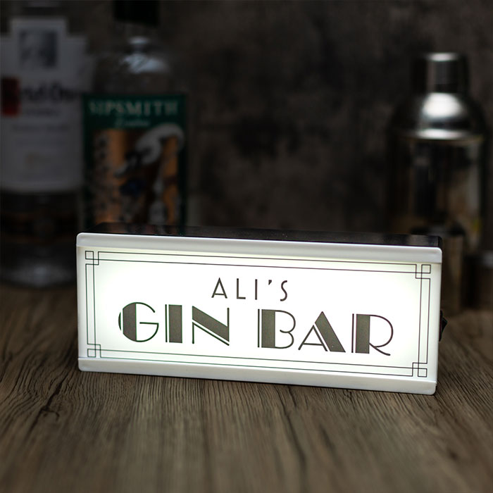 Personalised Room Sign Light Box Gin Bar