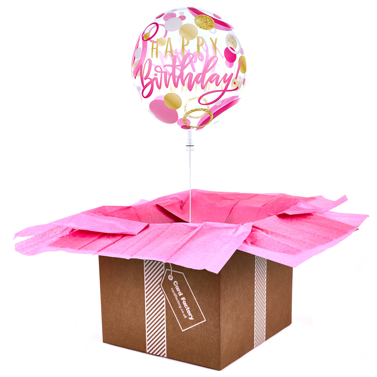 22-Inch Bubble Balloon - Happy Birthday, Pink & Gold Spots - DELIVERED INFLATED!