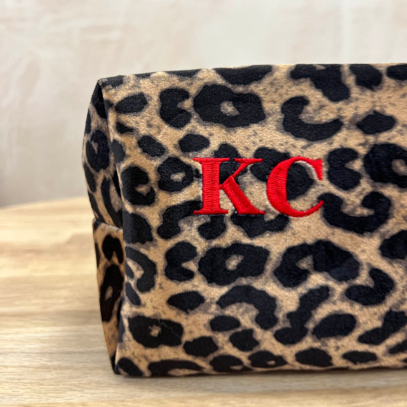 Embroidered Leopard Print Make Up Bag