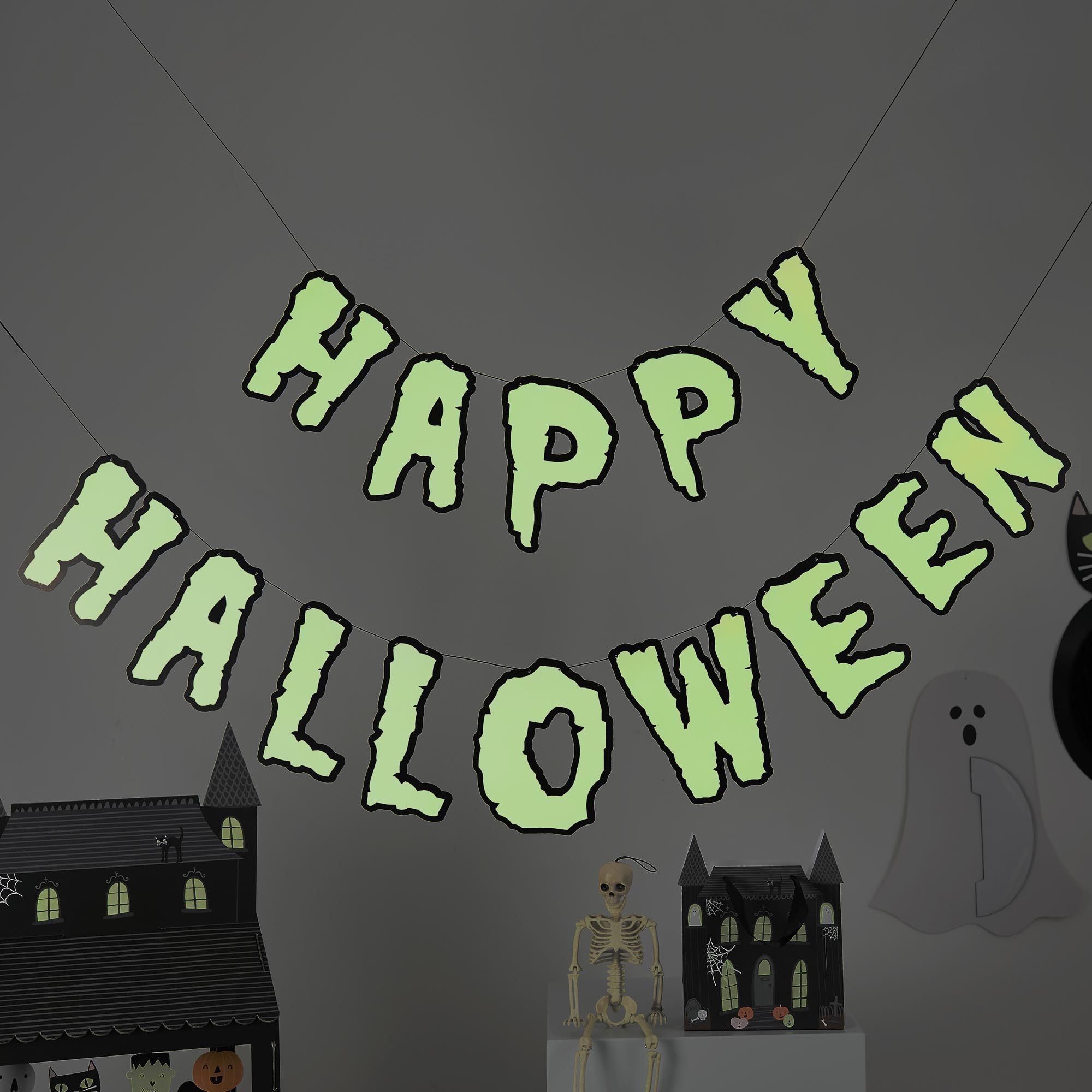 Glow In The Dark Happy Halloween Card Banner 2m