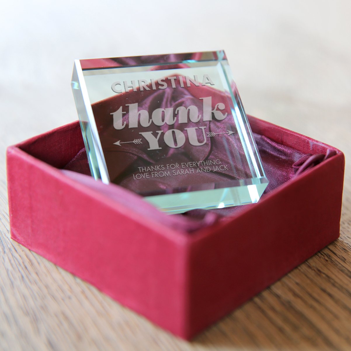 Personalised Engraved Glass Token - Thank You Arrows