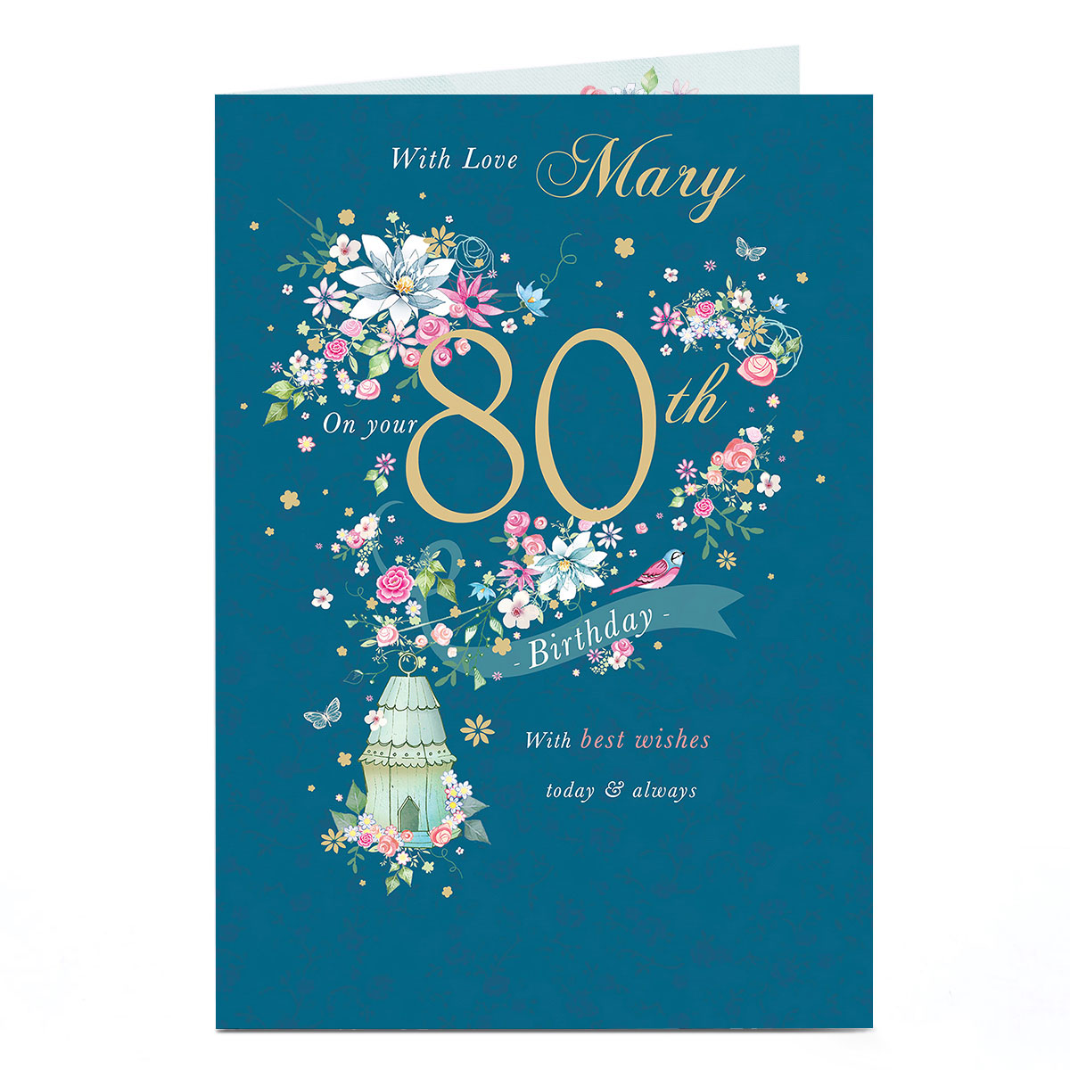Personalised Birthday Card - Birdhouse & Flowers, Editable Age