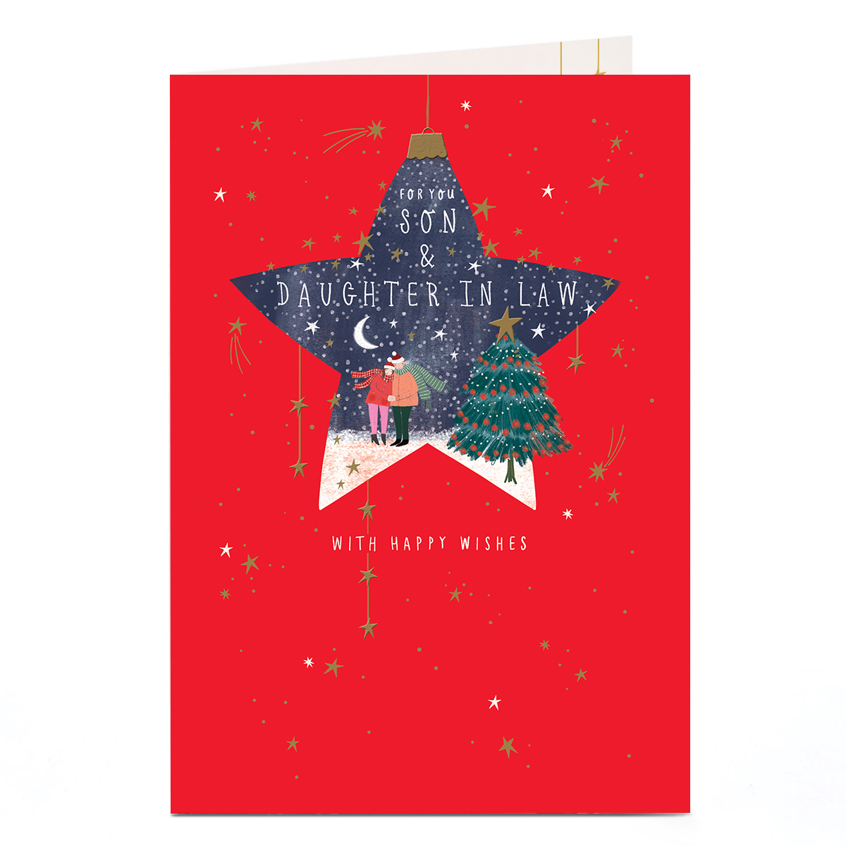 Christmas Card - Couple Snowy Night Star, Son & Daughter In Law