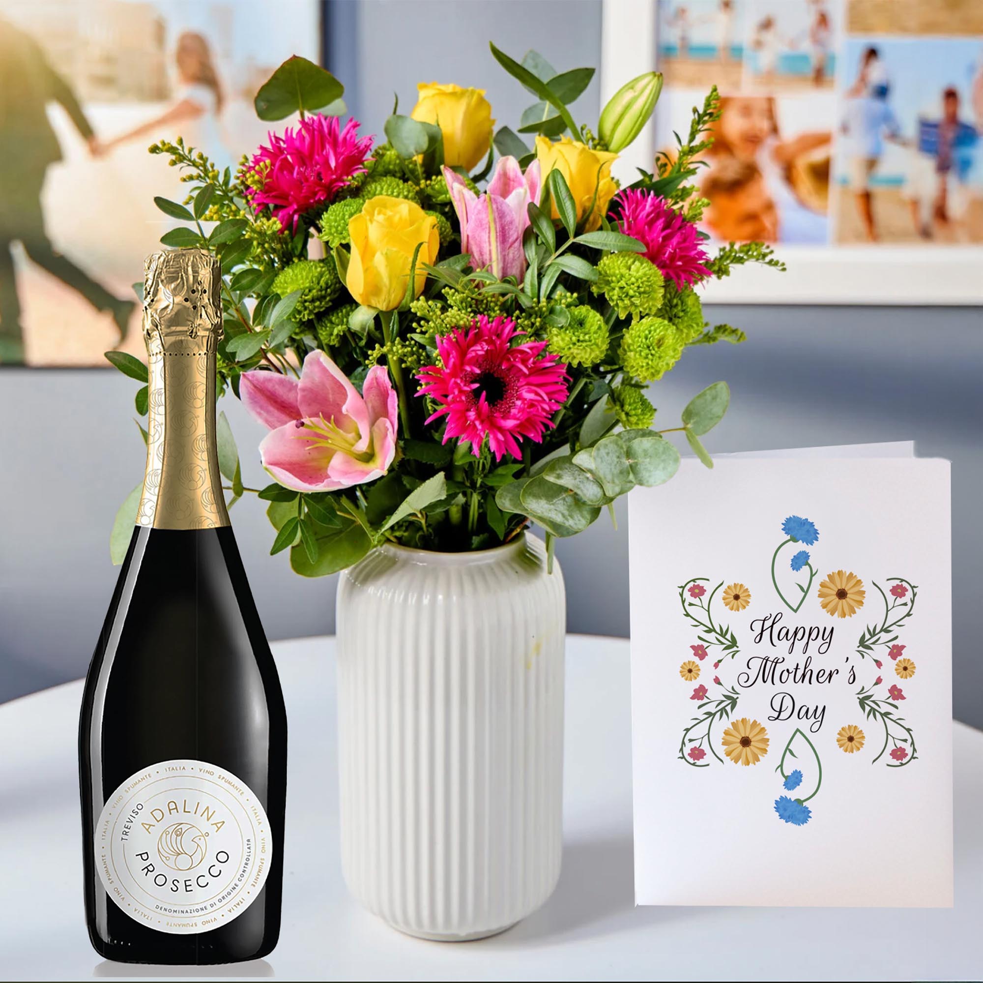Blossoming Gifts Radiant Glow, Prosecco Adalina & Mother's Day Card - Free Delivery!