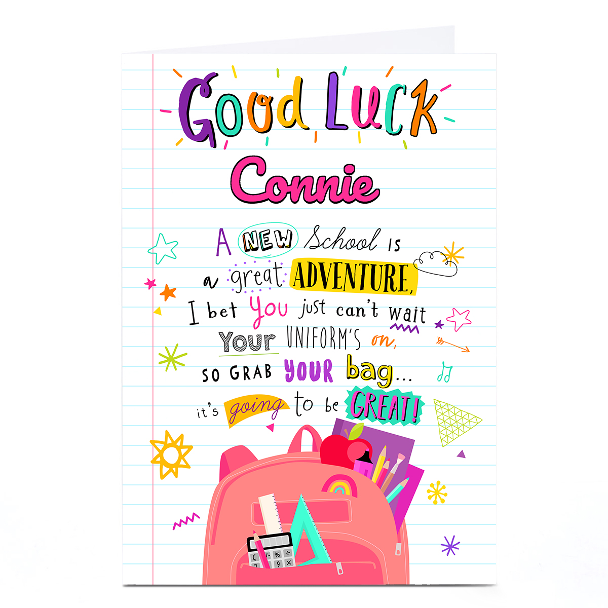 Personalised Good Luck Card - New School