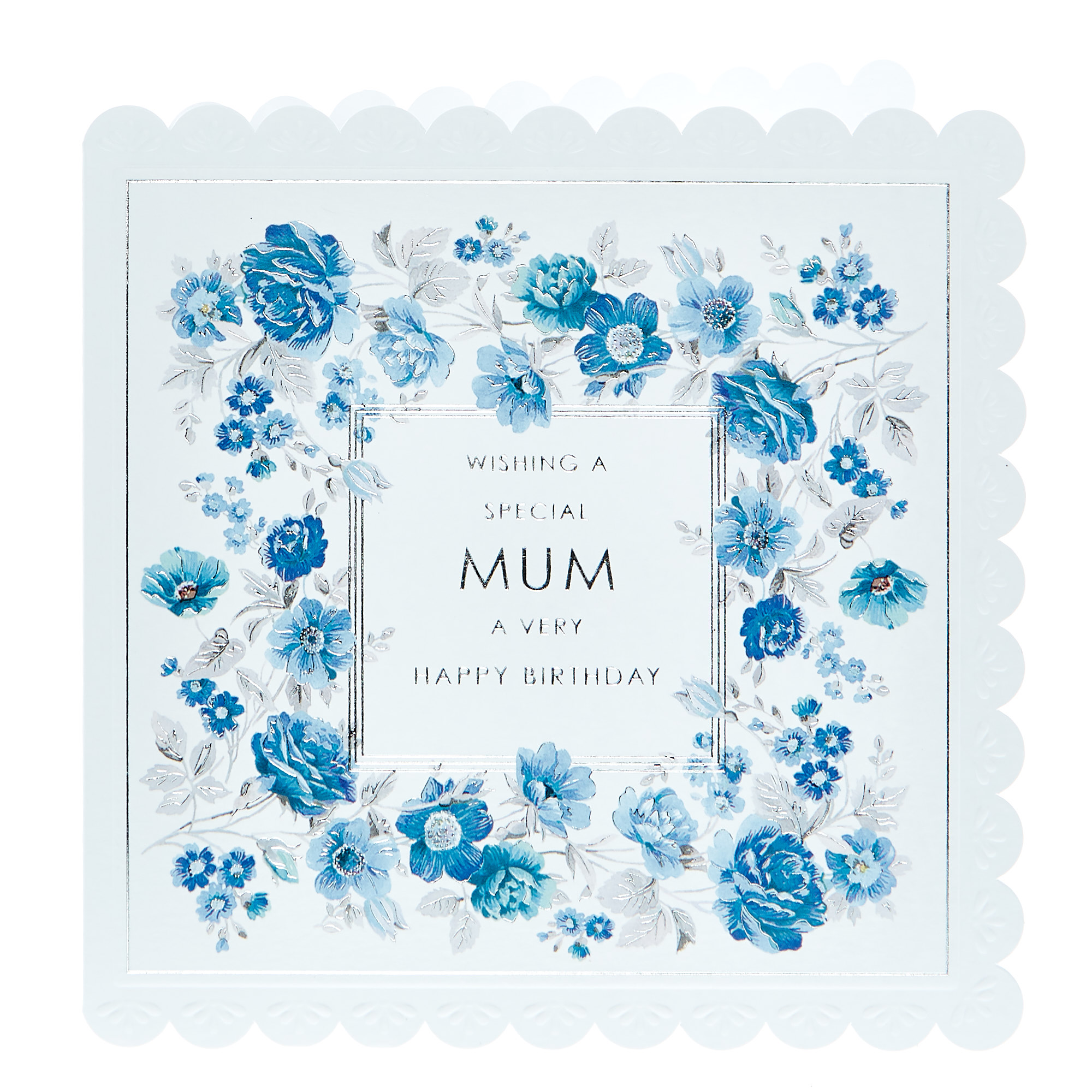 Birthday Card - Special Mum, Blue Flowers