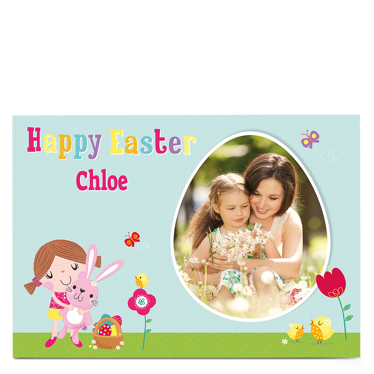 Photo Upload Easter Card - Little Girl & Bunny
