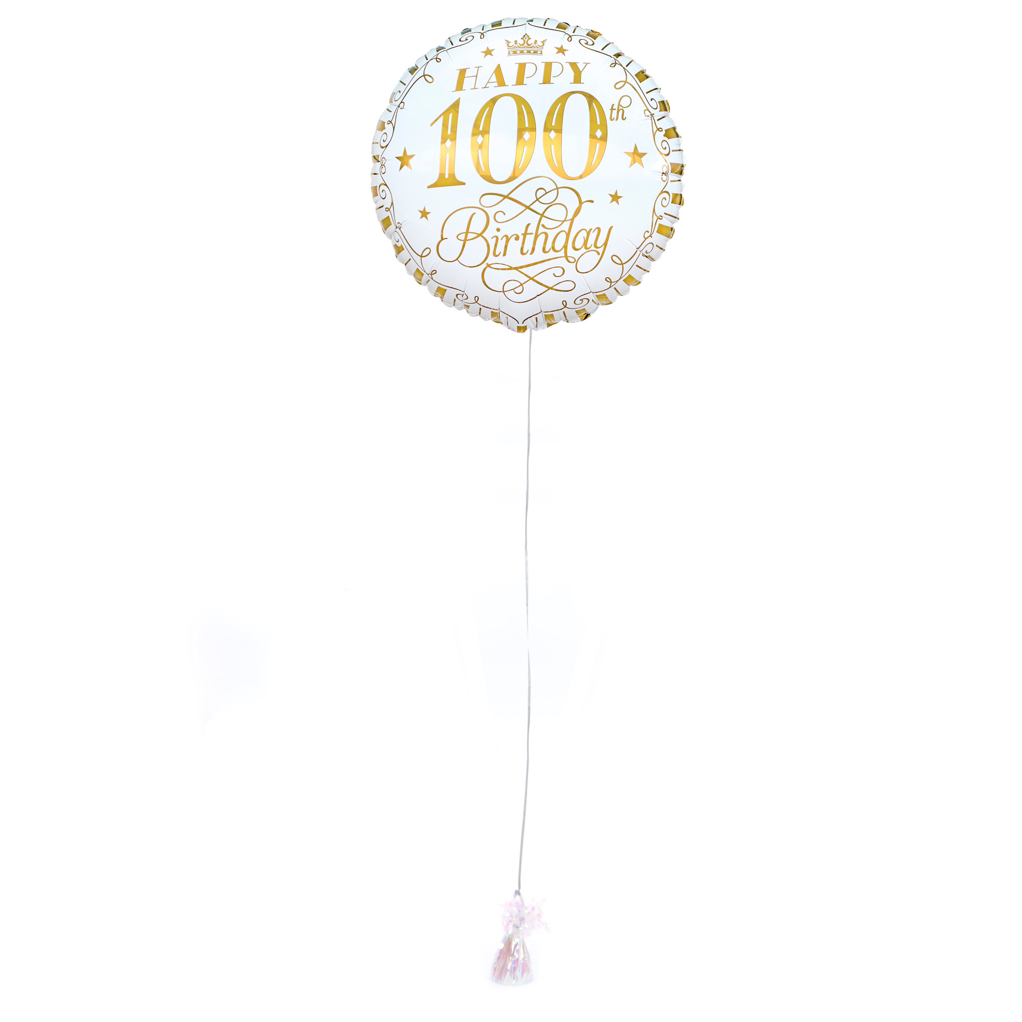 White & Gold 100th Birthday Balloon & Lindt Chocolates - FREE GIFT CARD!