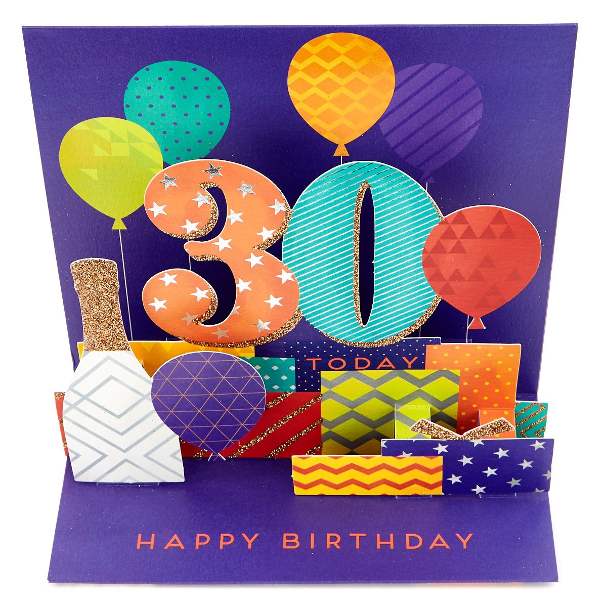 Exquisite Collection 30th Birthday Pop-Up Card - Pile Of Presents