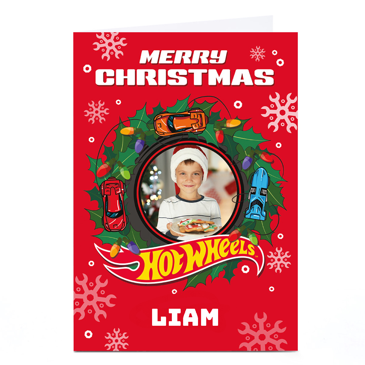 Photo HotWheels Christmas Card - Hot Wheels Wreath, Any Name