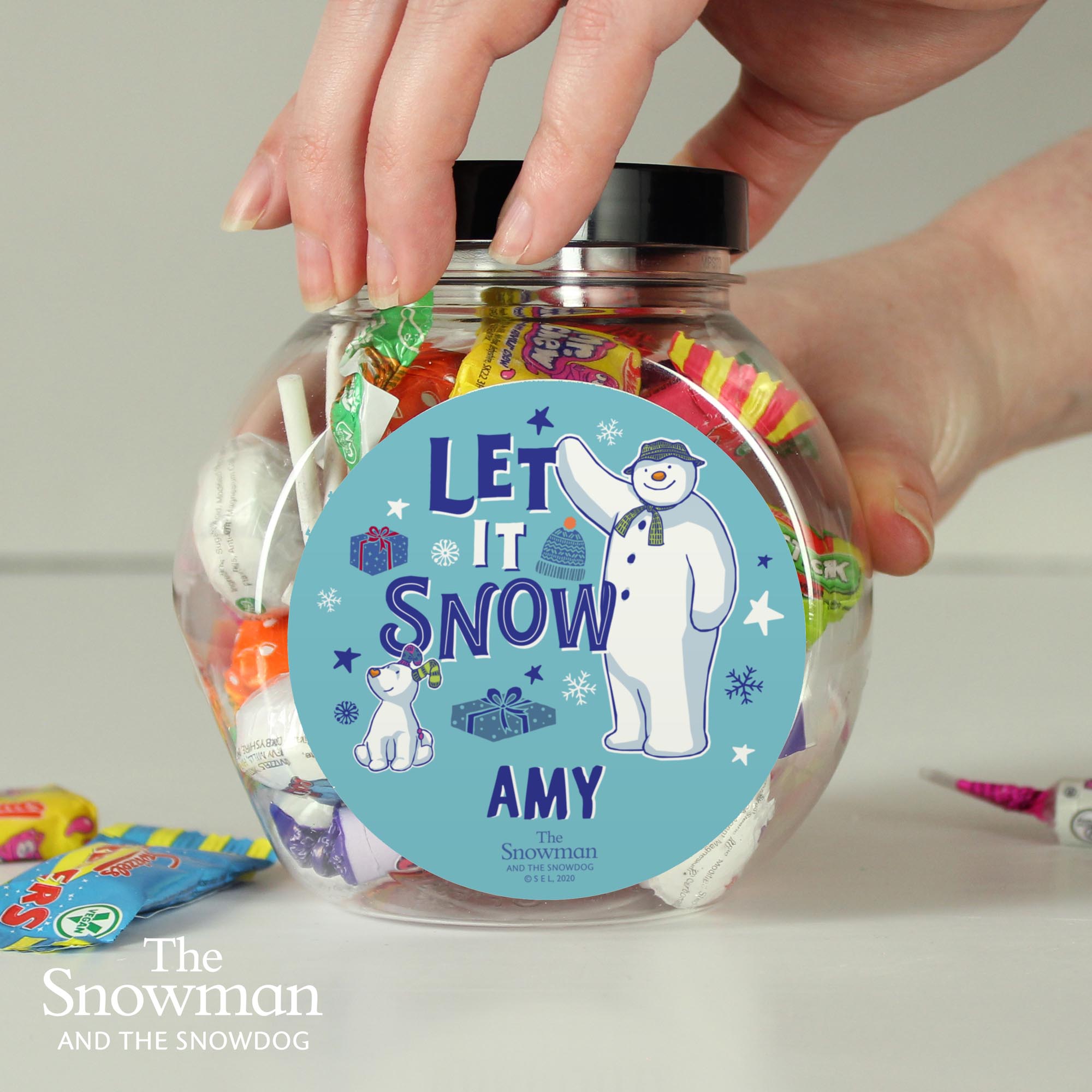 Personalised The Snowman & the Snowdog Sweet Jar