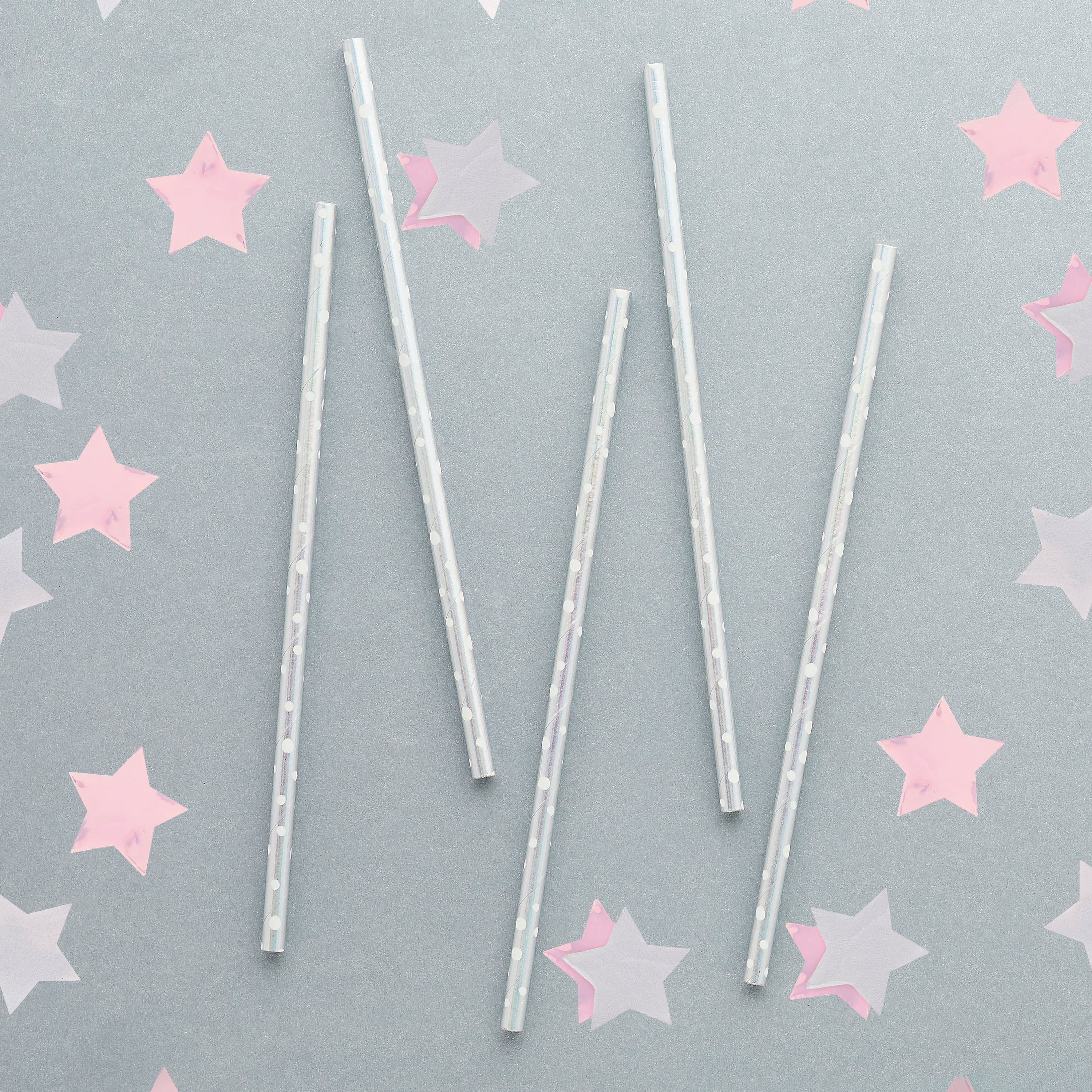 Metallic Iridescent Spotted Paper Straws - Pack of 20