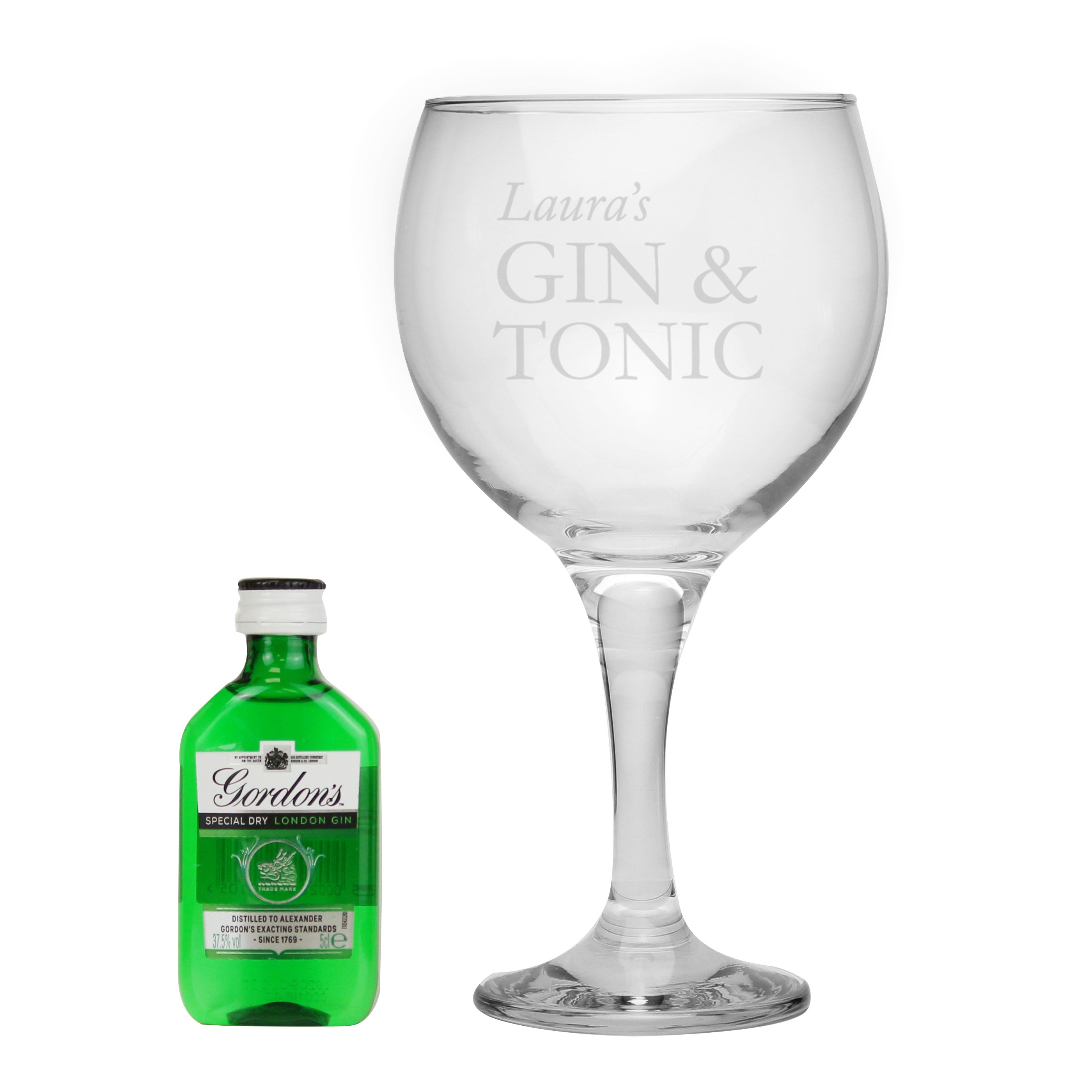 Personalised Gin Glass & Gordon's Gin Gift Set